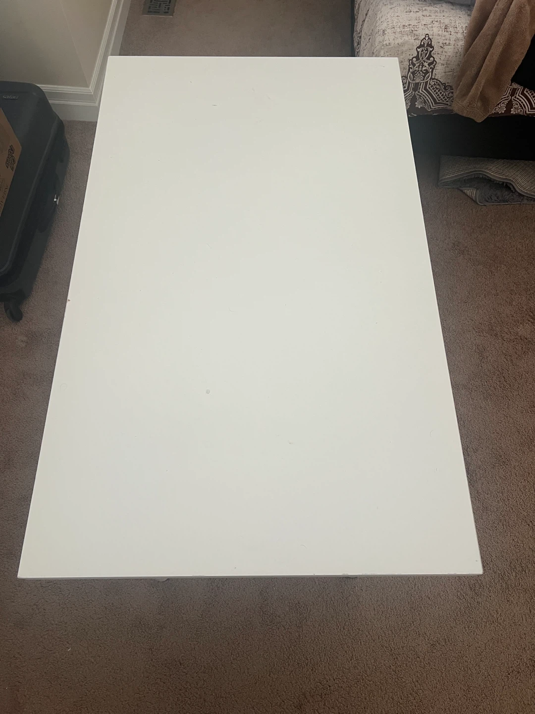 White IKEA study table and brown coffee table with glass - photo 3