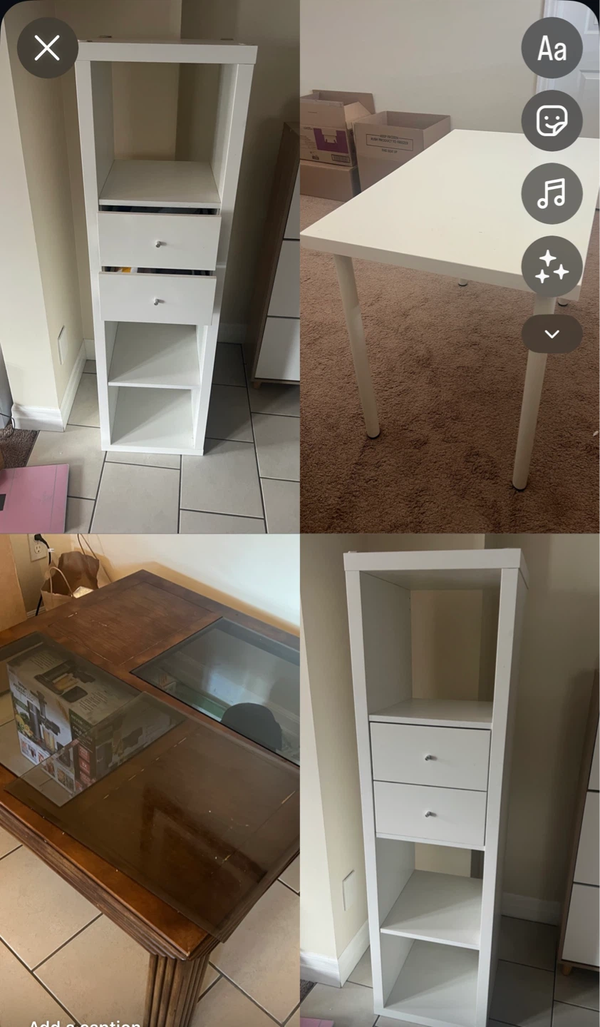 White IKEA Kallax Shelf Unit with 2 Drawers and table