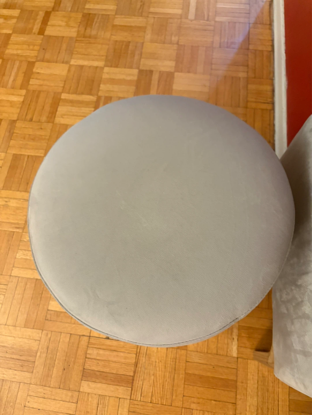 Grey Velvet Storage Ottoman and Round Stool - photo 3