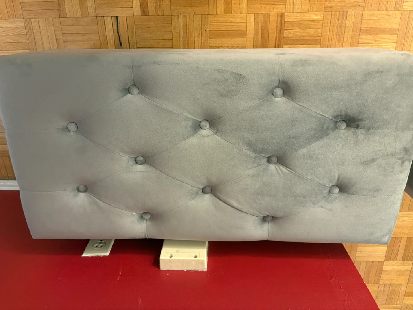 Grey Velvet Storage Ottoman and Round Stool - photo 2