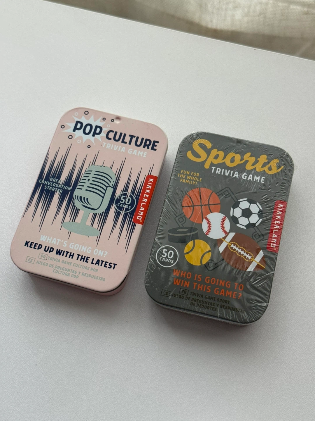 Kikkerland Pop Culture and Sports Trivia Game Tin Set