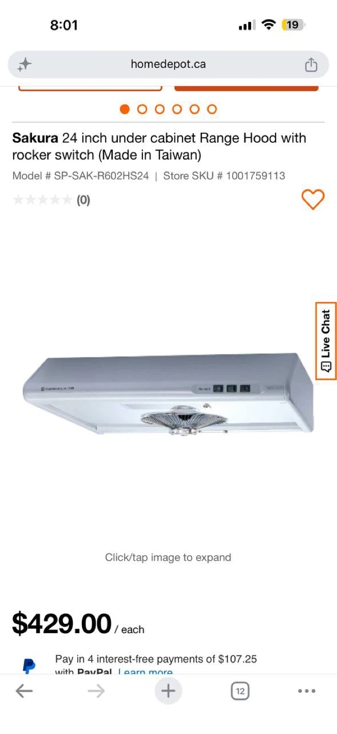 Sakura 24" Under Cabinet Range Hood with Rocker Switch