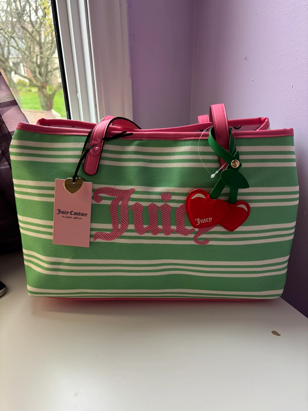 Brand New Juicy Couture Tote Bag Pink Green Cherry Charm