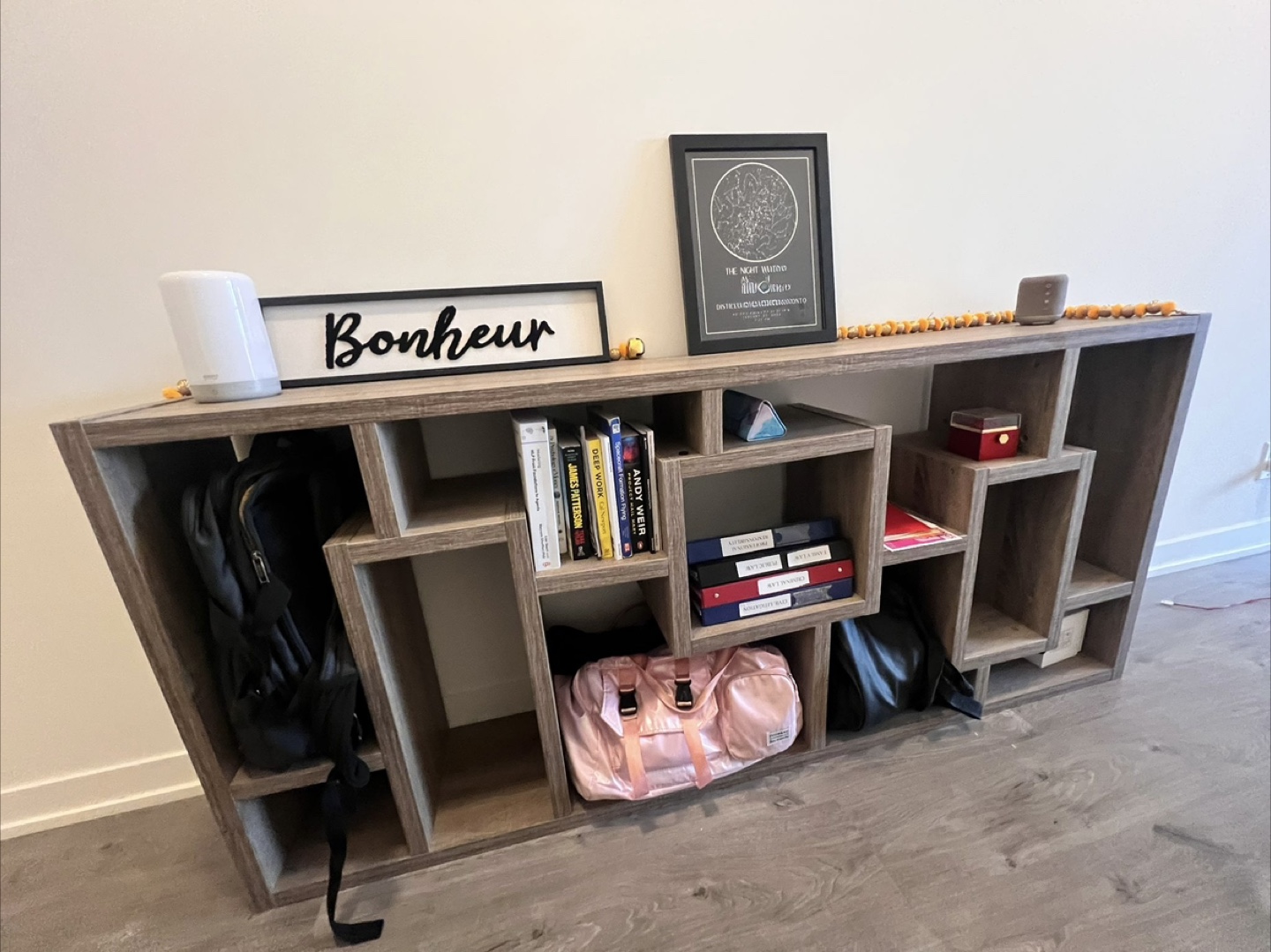 Modern Geometric Console Table - Light Oak Books/ Storage Shelf - photo 2