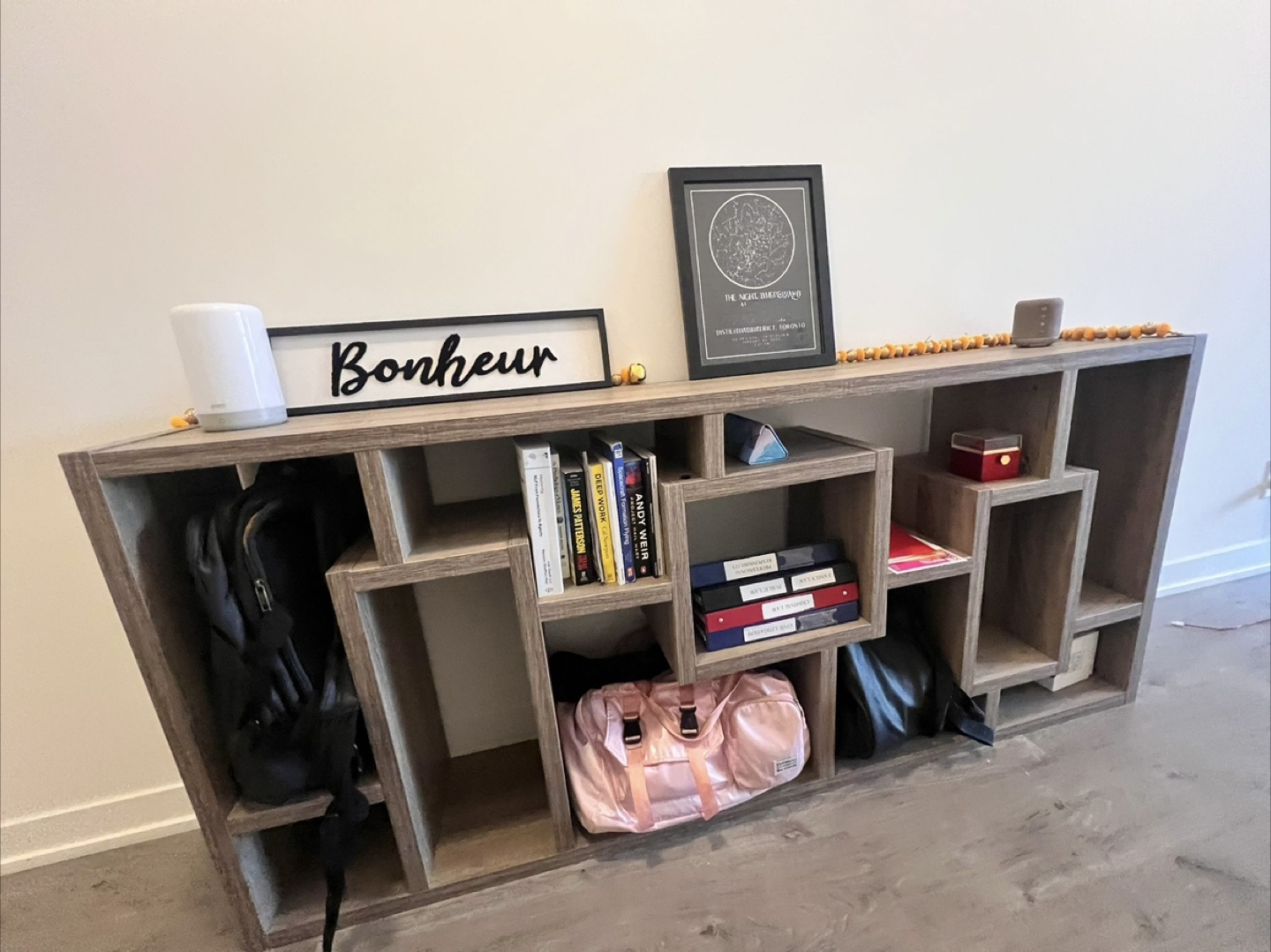Modern Geometric Console Table - Light Oak Books/ Storage Shelf