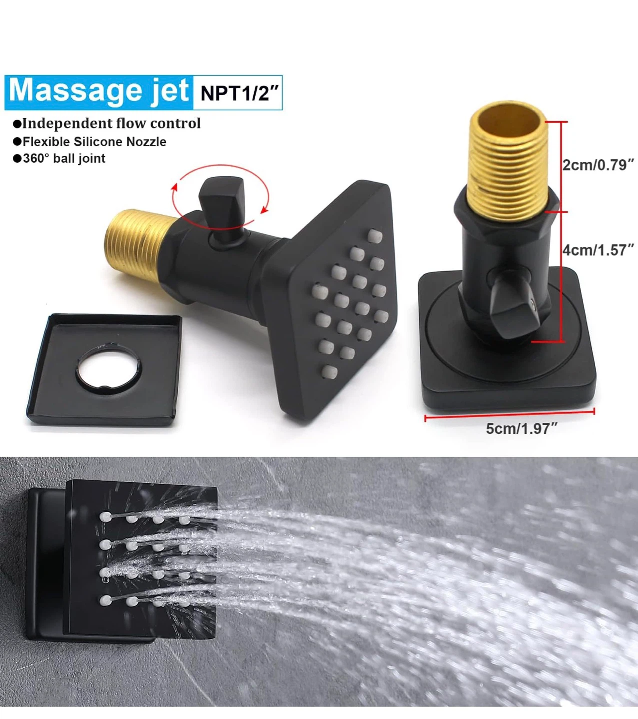 16 Inch Black Full Body Shower Thermostatic Valve and 6 Jets RS5 - photo 4