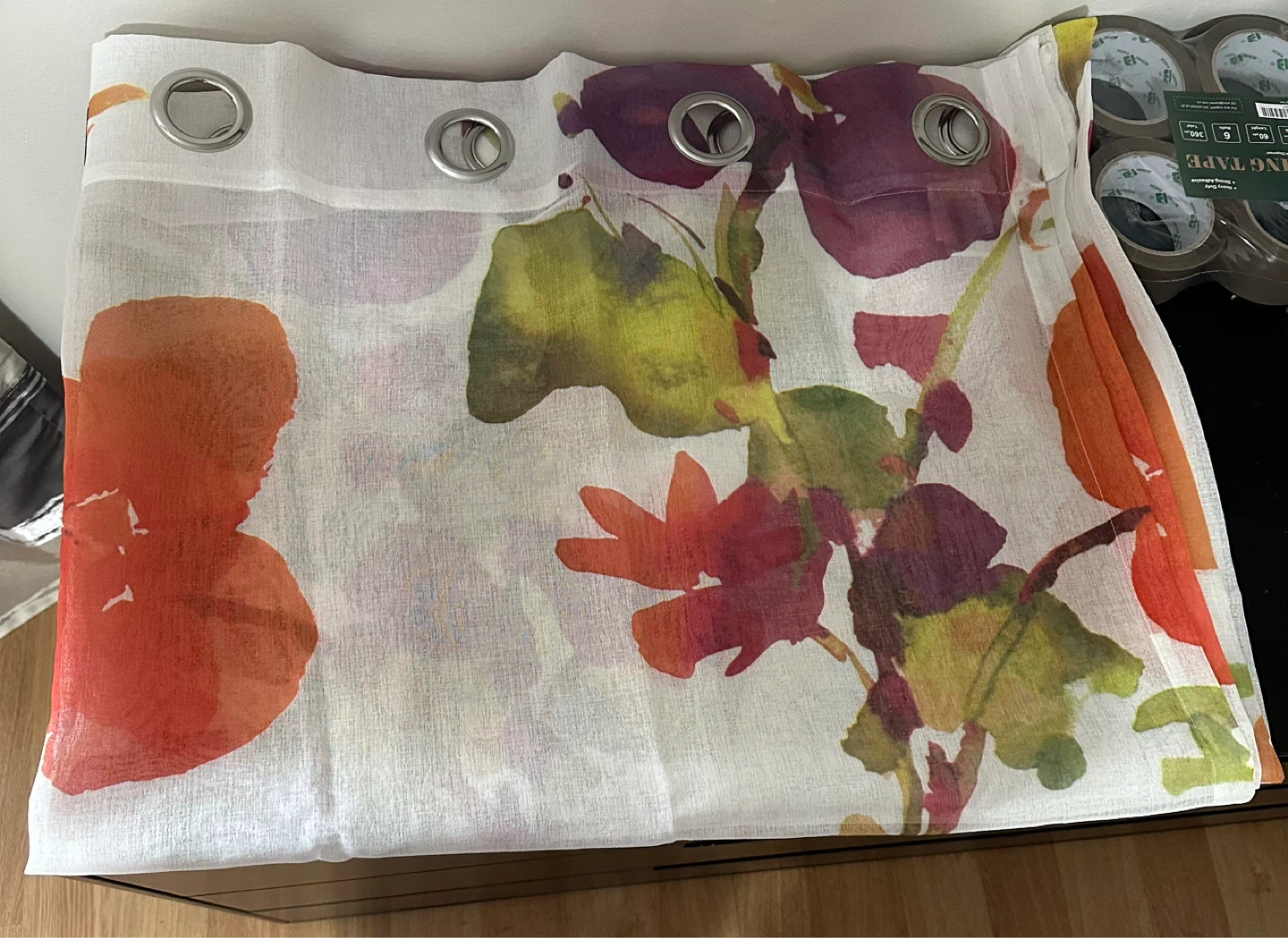 Pair of Curtains - Orange/Pink Floral & Grey Leaf Print - photo 2