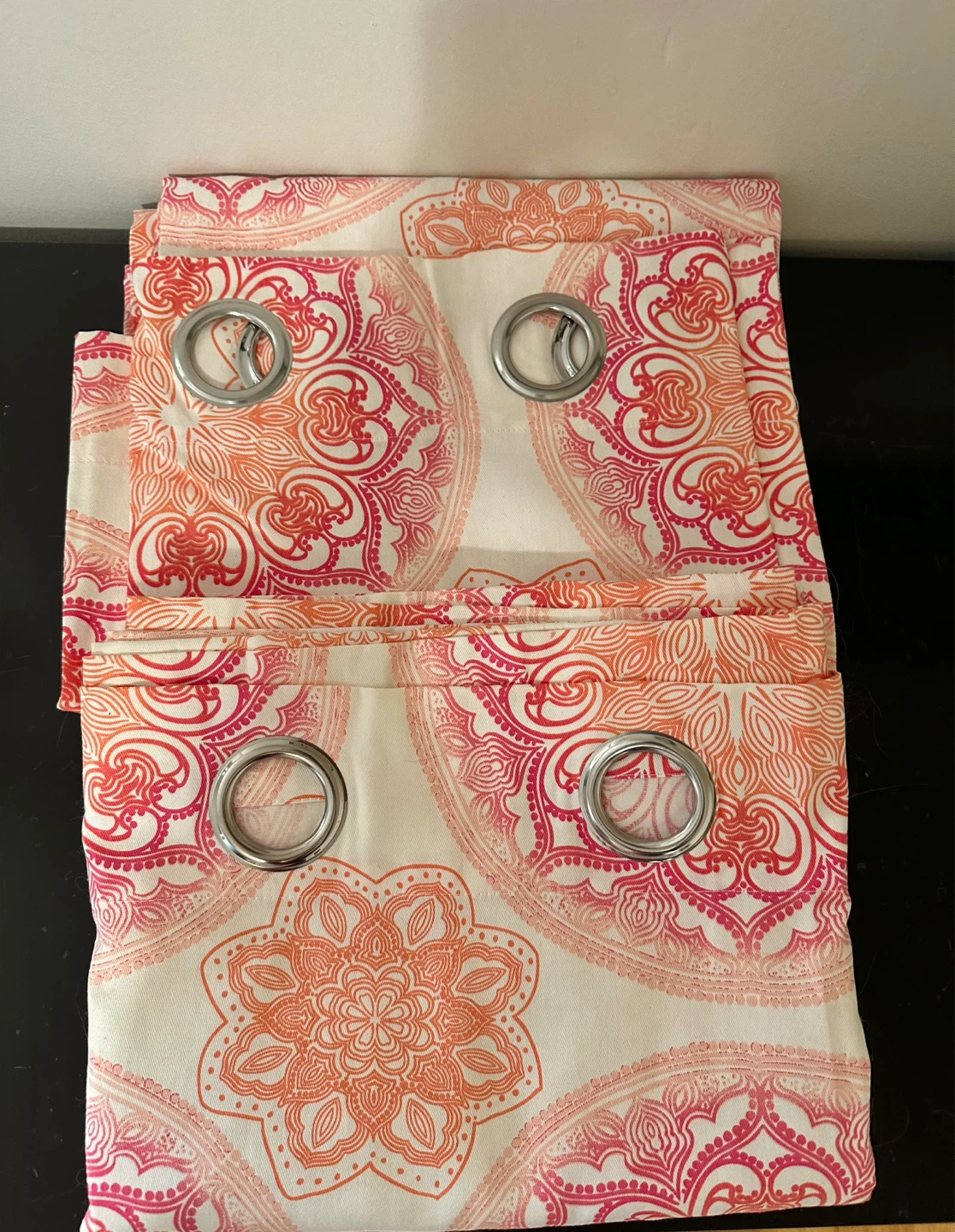 Pair of Curtains - Orange/Pink Floral & Grey Leaf Print - photo 5
