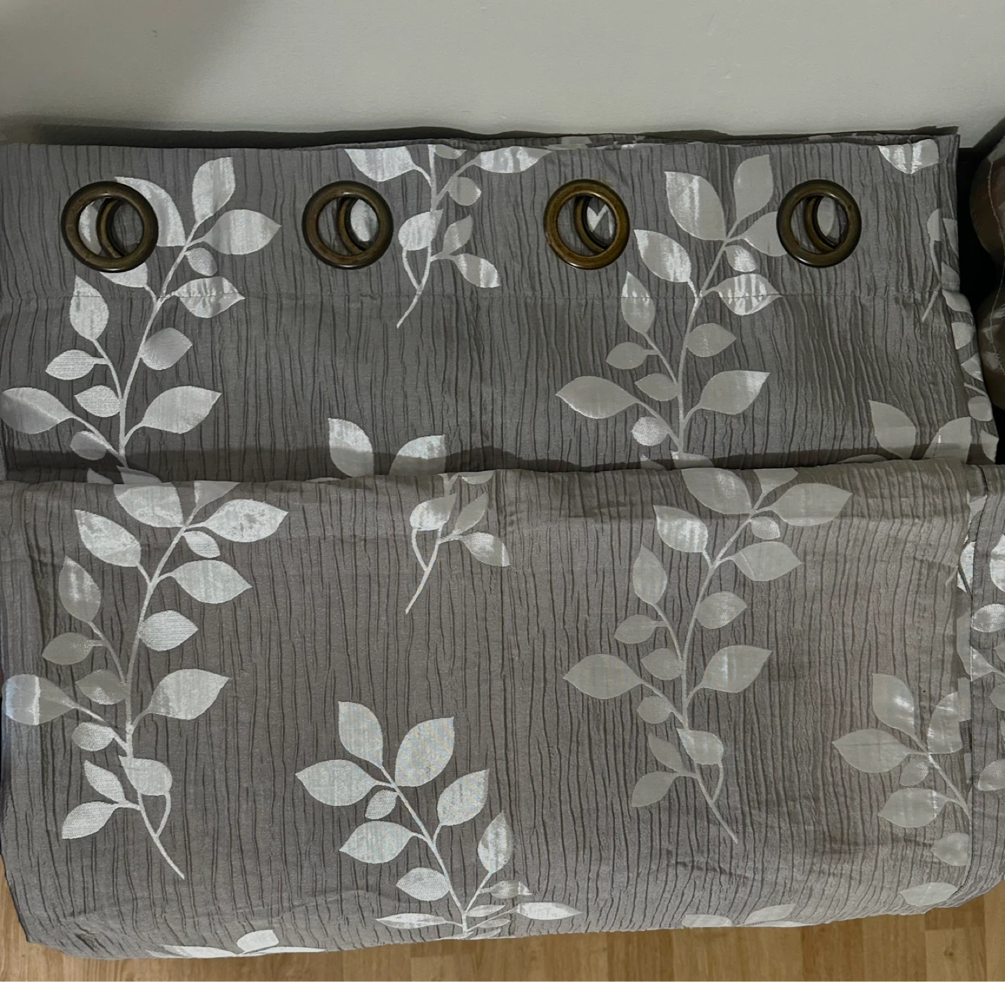 Pair of Curtains - Orange/Pink Floral & Grey Leaf Print