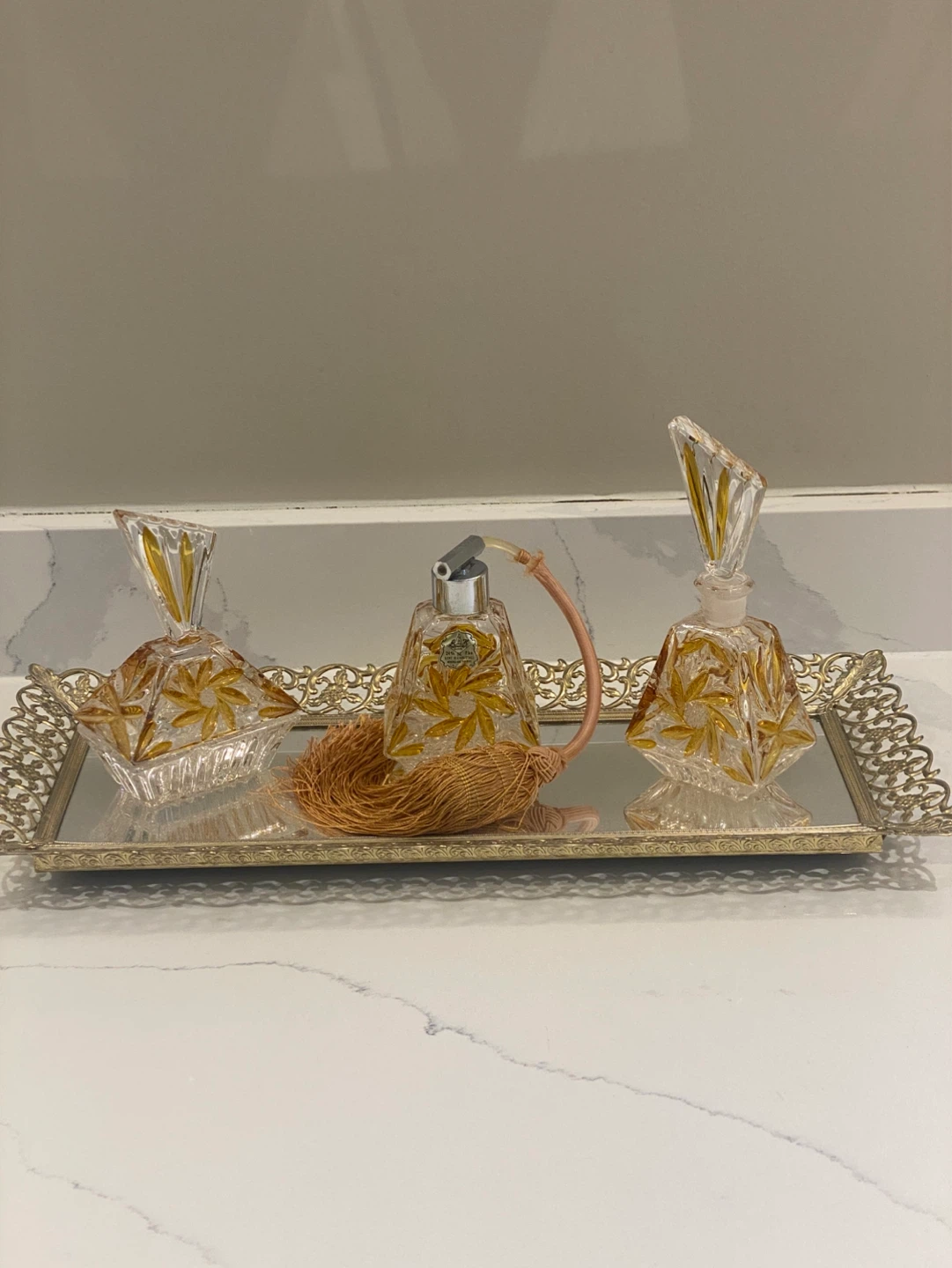 Vintage Crystal Perfume Bottles & Tray Set