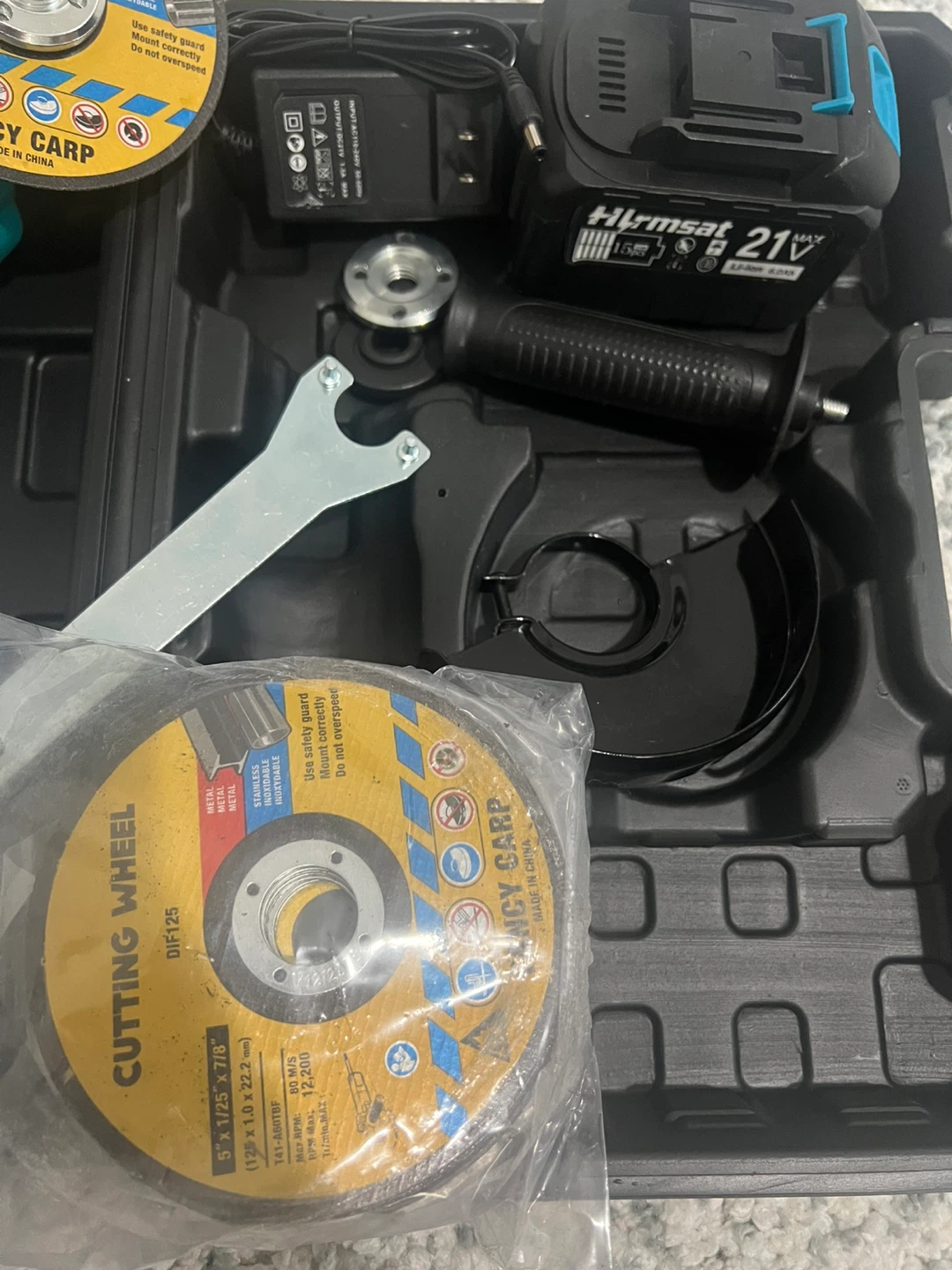 21V Cordless Angle Grinder with Cutting Wheel