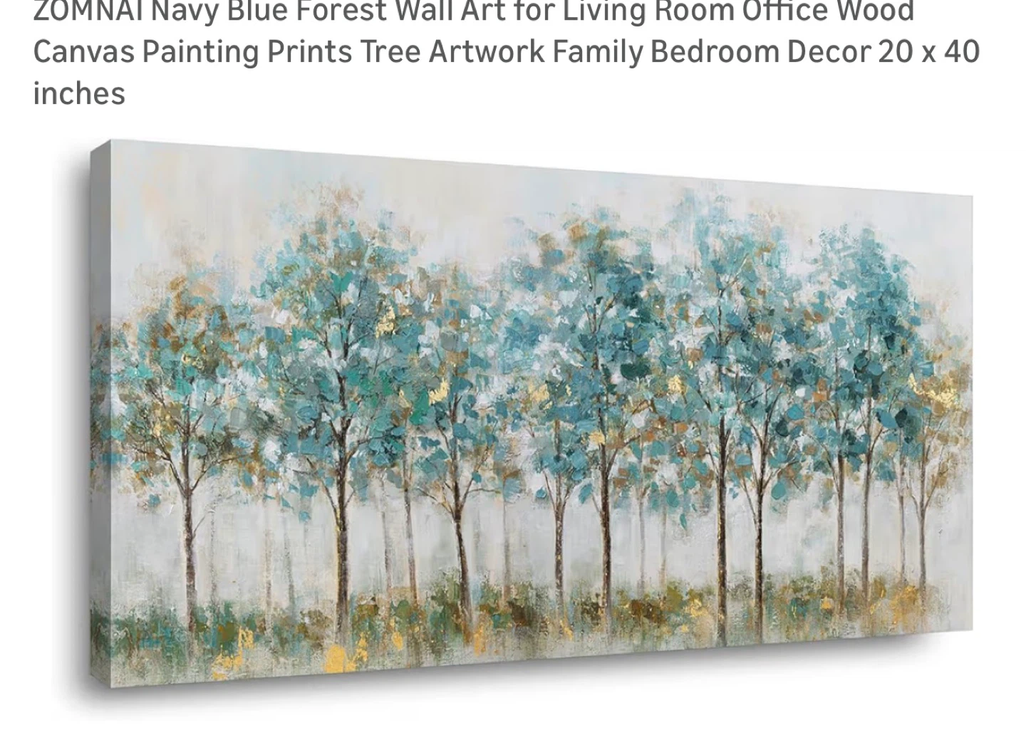 Navy Blue Forest Wall Art Canvas Painting Print 20 x 40 inches