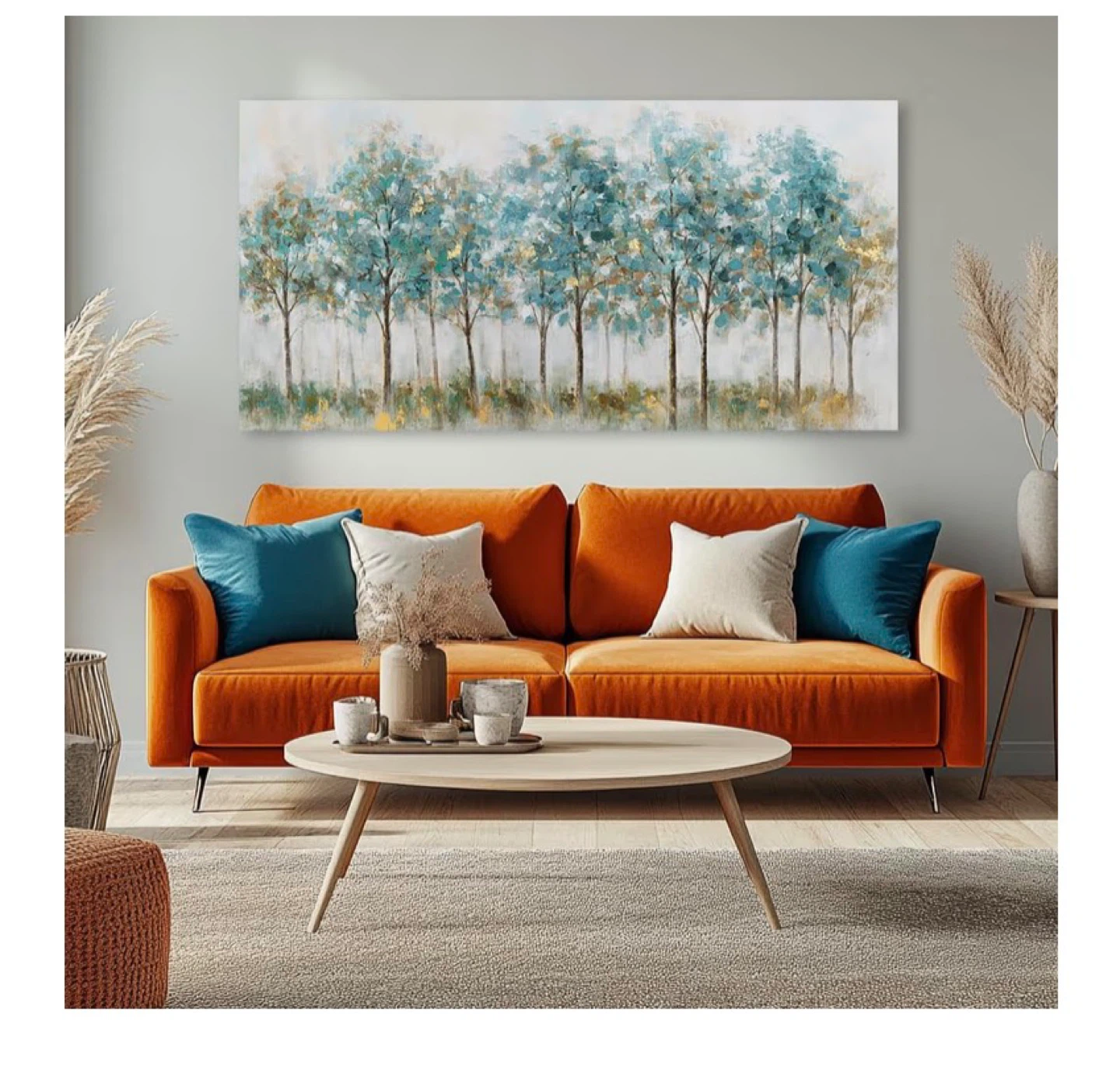 Navy Blue Forest Wall Art Canvas Painting Print 20 x 40 inches - photo 5