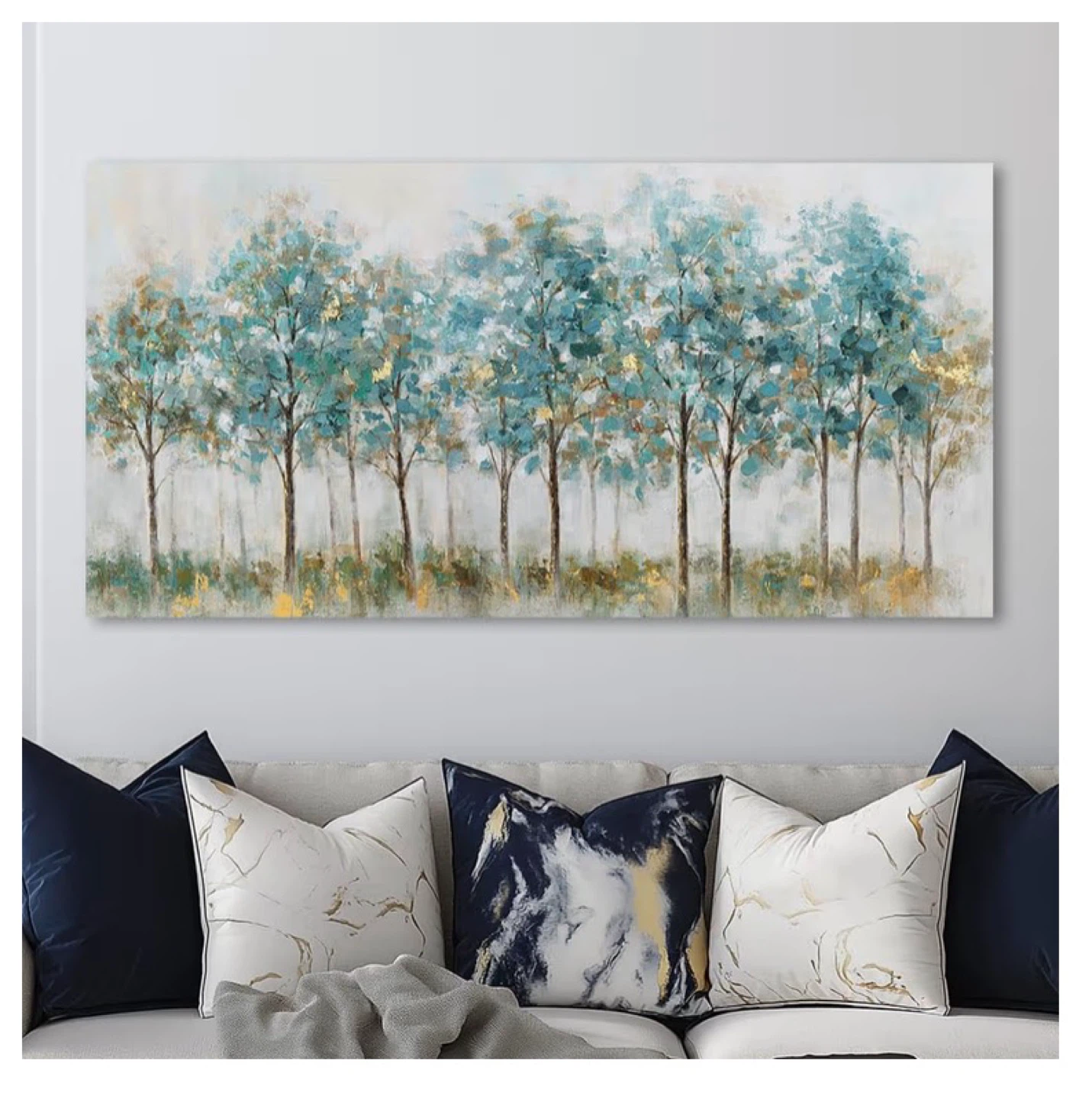 Navy Blue Forest Wall Art Canvas Painting Print 20 x 40 inches - photo 4