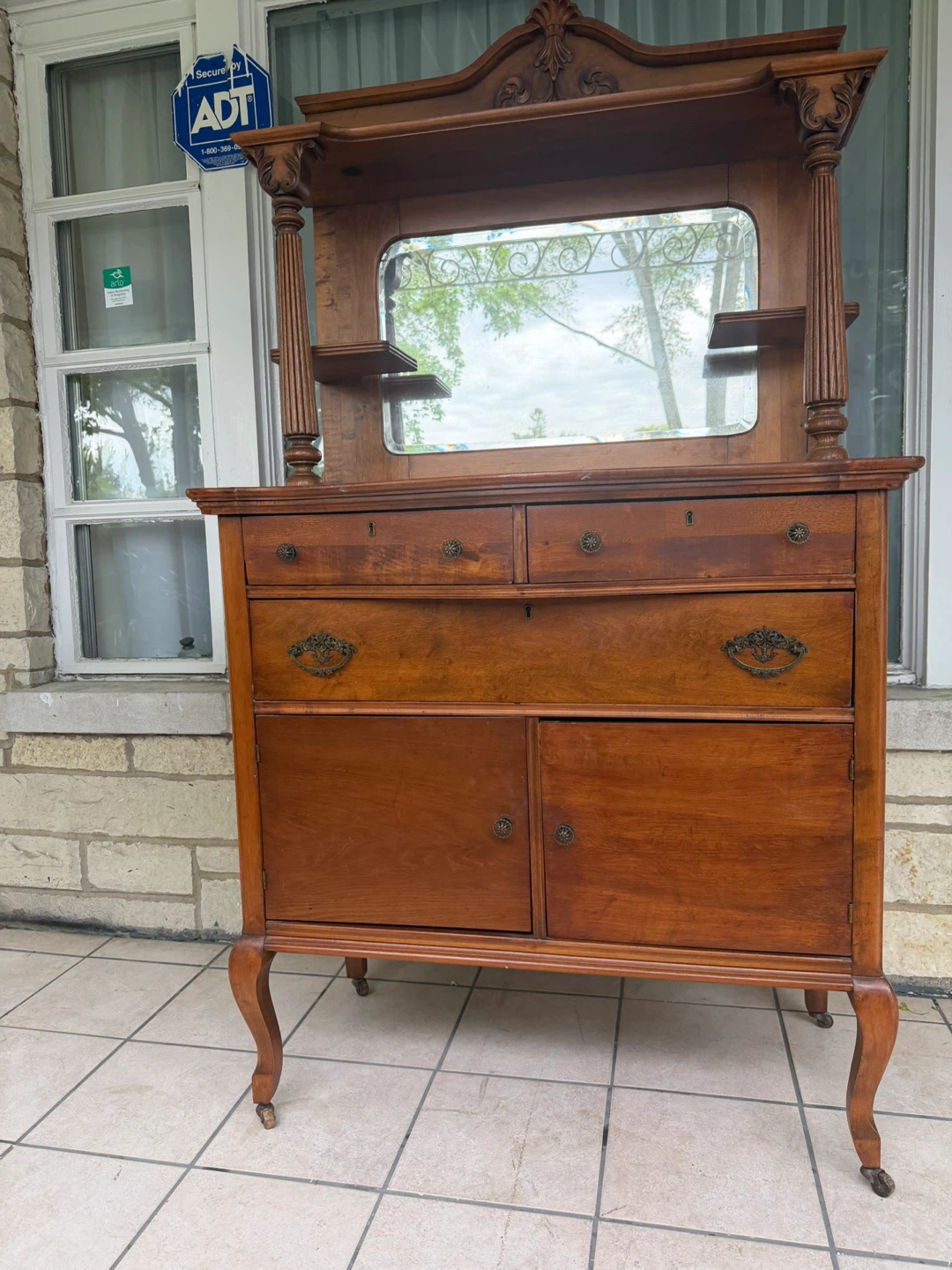 Antique Wooden Dresser with Mirror