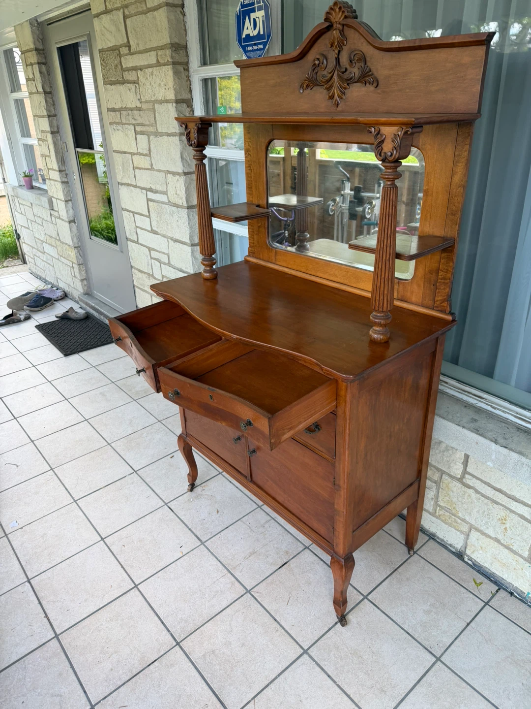 Antique Wooden Dresser with Mirror - photo 5