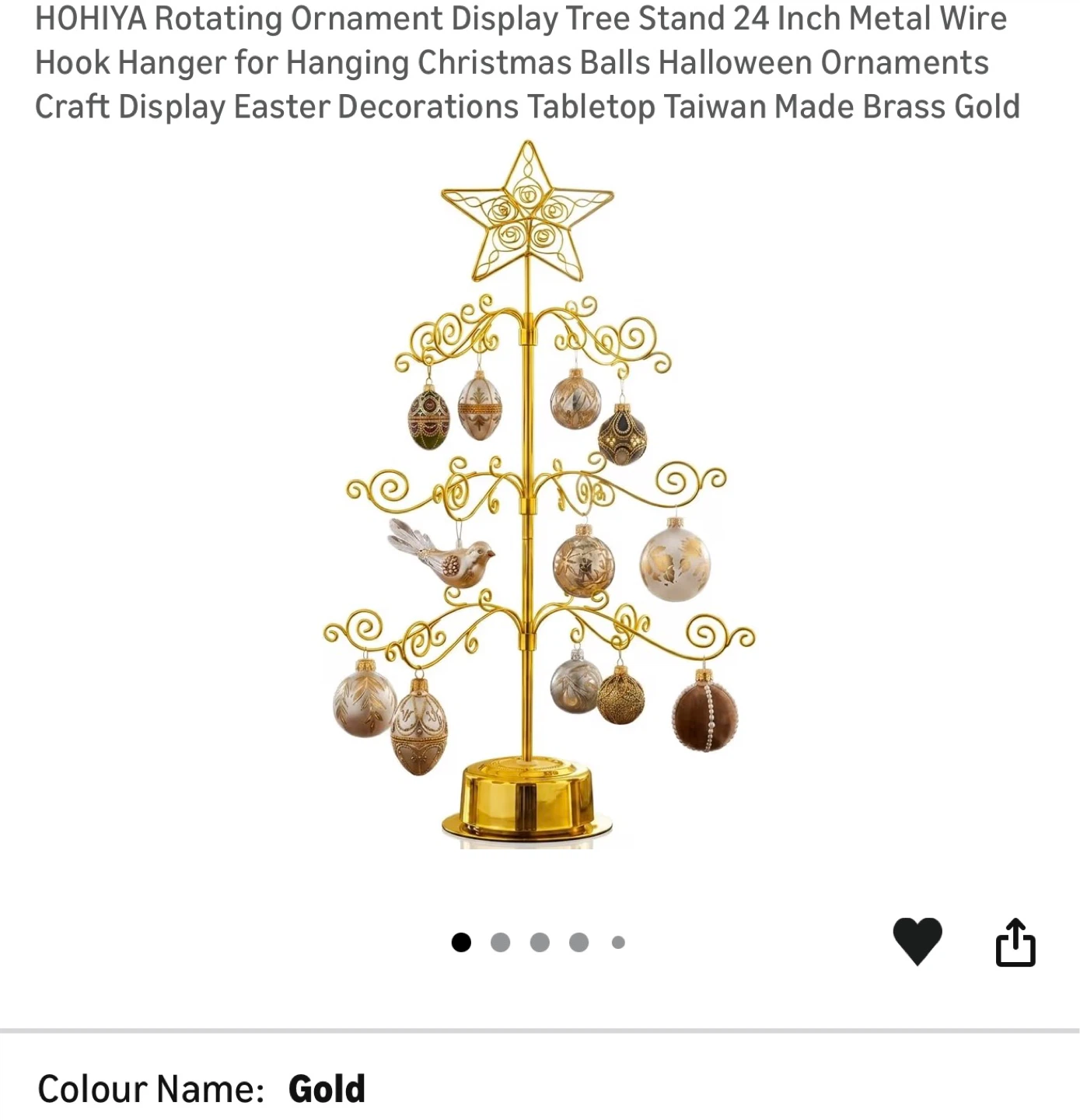 Rotating Ornament Display Tree Stand 24 Inch Gold 24R