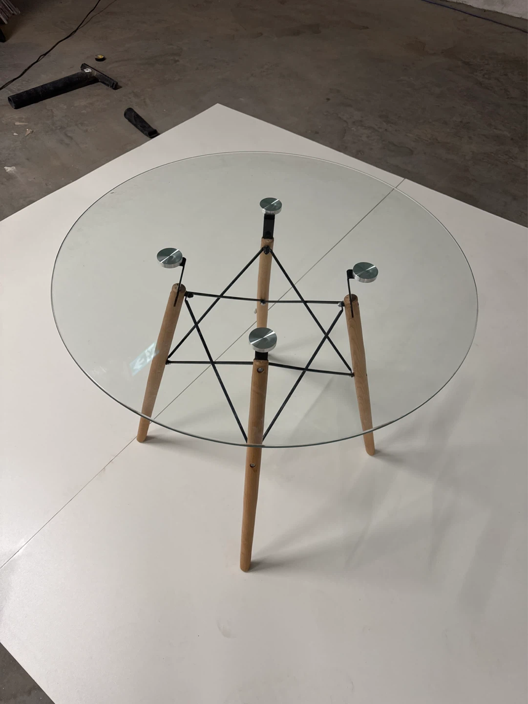 Glass Top Dining Table with Wood Legs