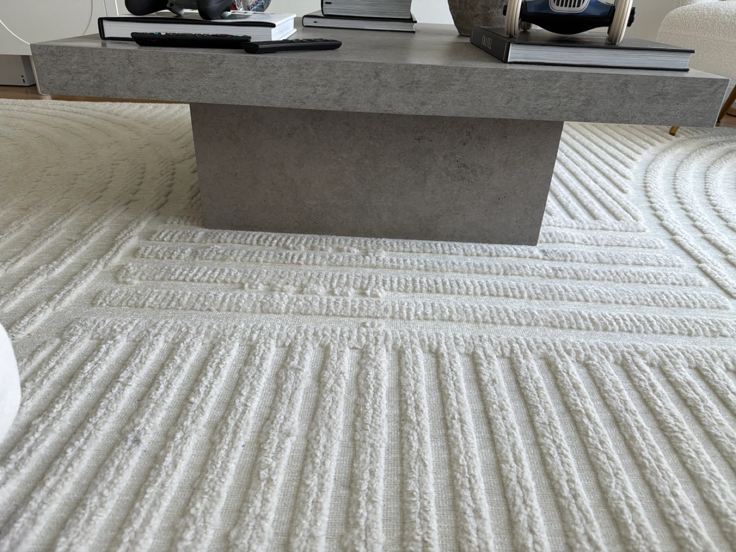 White Textured Geometric Area Rug