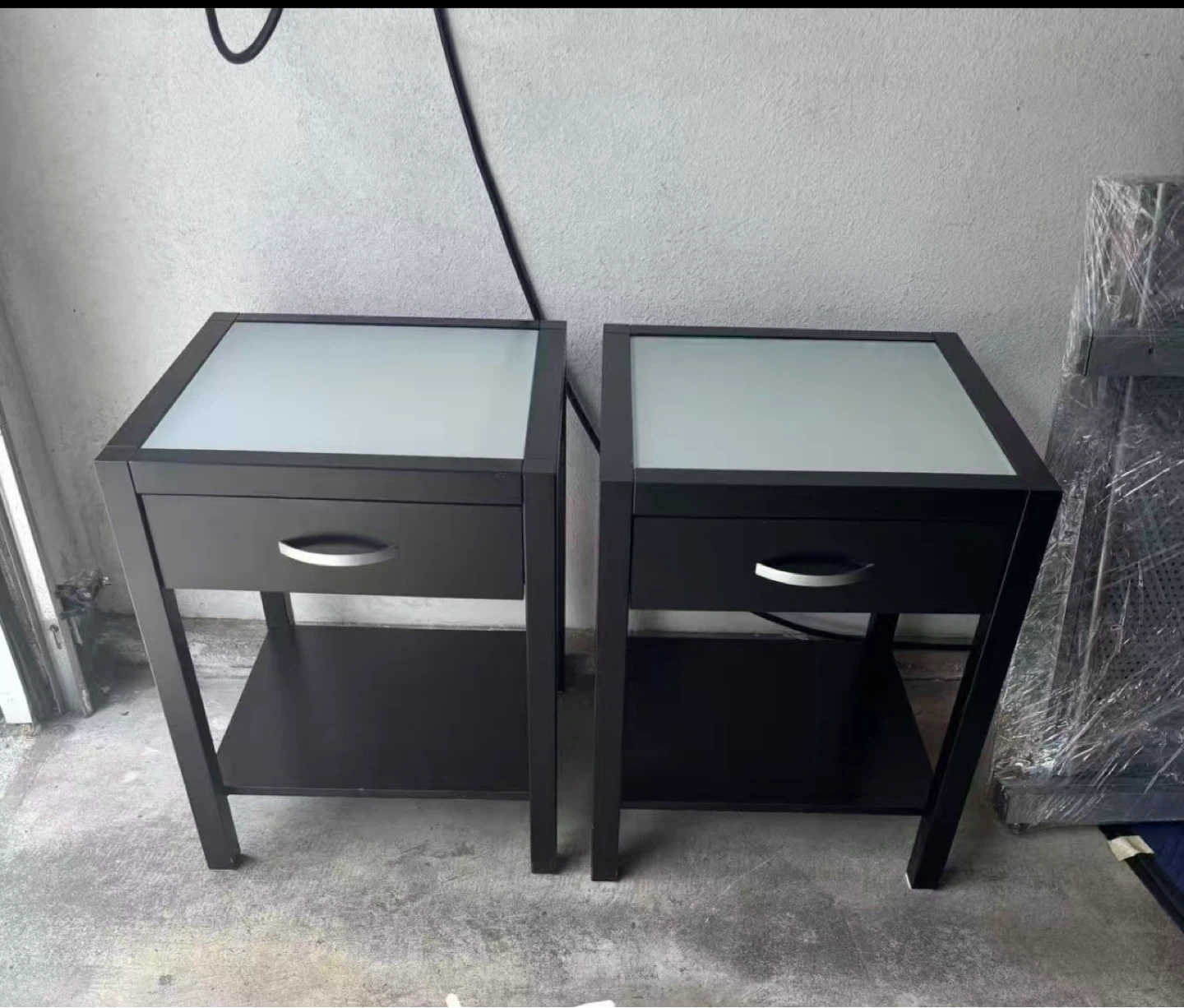 Pair of Dark Brown Nightstands with Glass Top - photo 2