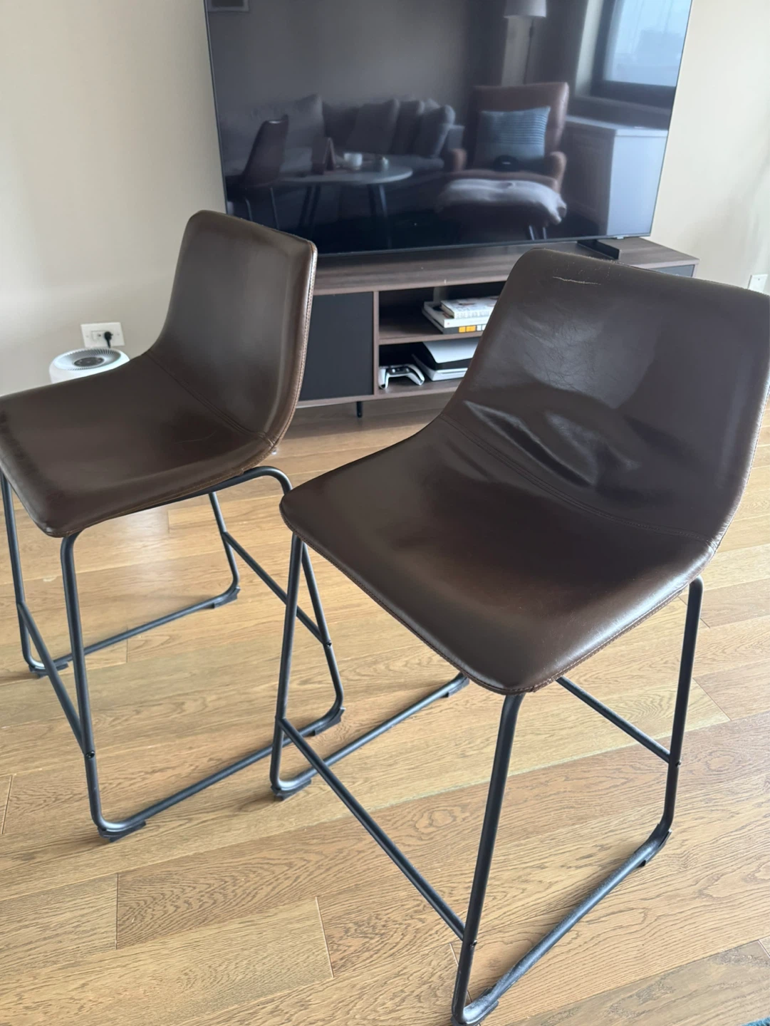 Set of 2 Brown Leather Counter Stools - photo 2