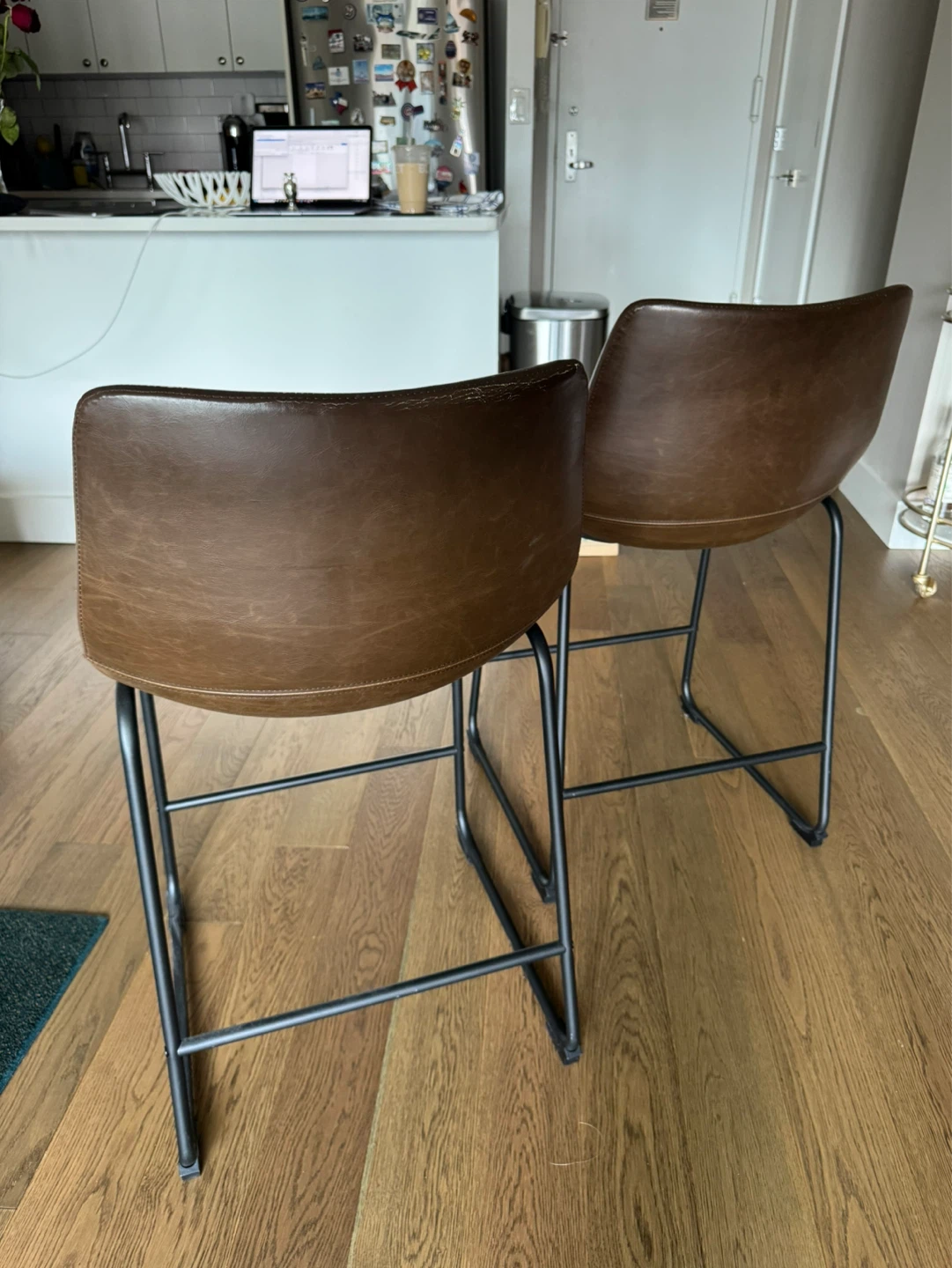 Set of 2 Brown Leather Counter Stools - photo 3