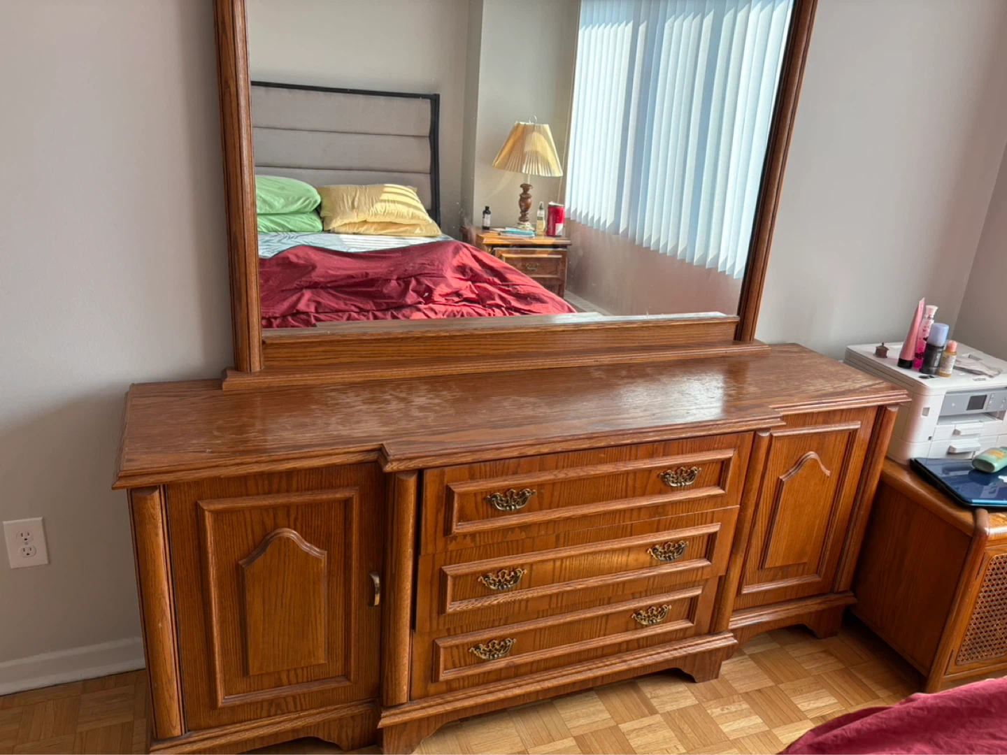 Oak Dresser with Mirror and Matching Nightstand - photo 4