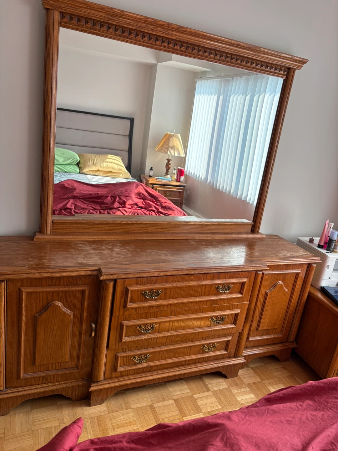 Oak Dresser with Mirror and Matching Nightstand - photo 3