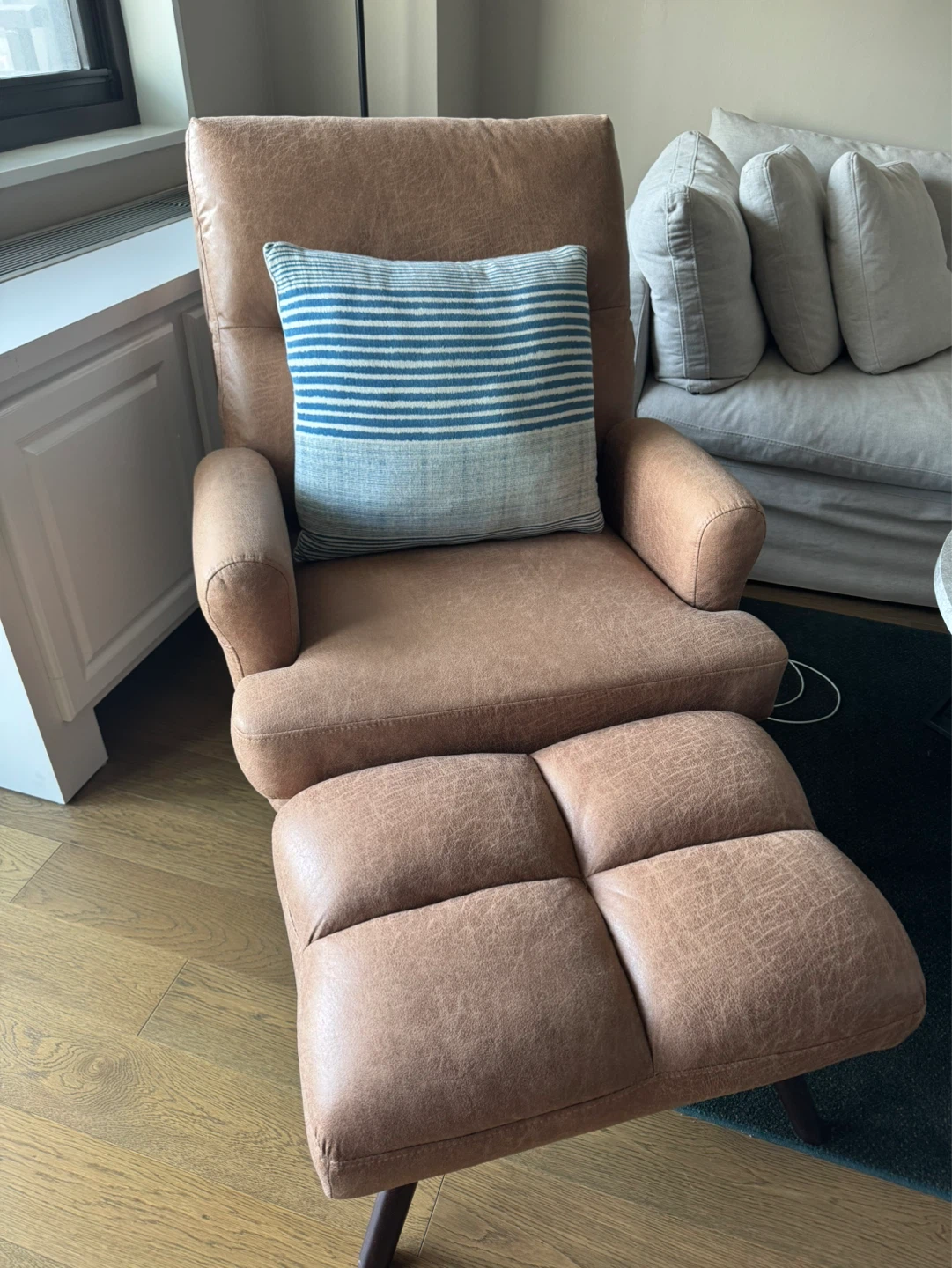 Tan Faux Leather Accent Chair with Ottoman