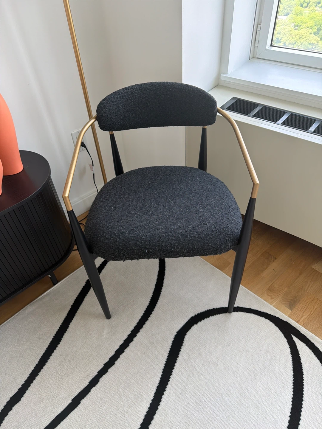 Black Boucle Accent Chair with Gold Metal Arms - photo 2