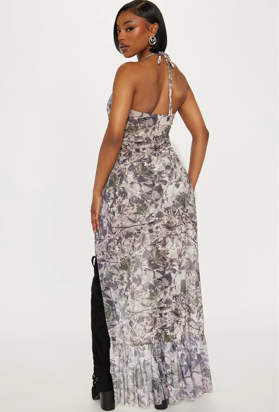 Women's Halter Neck Print playsuit with maxi tail - photo 2