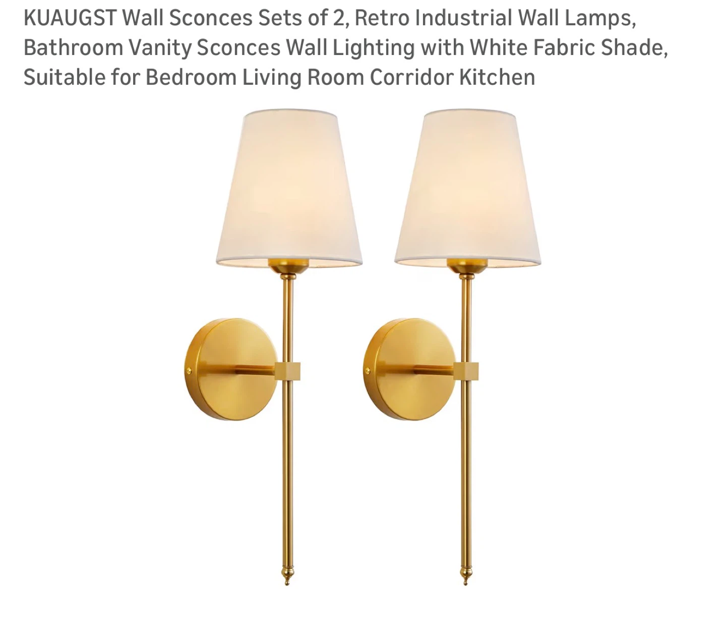 Wall Sconces Set of 2 Gold with White Fabric Shade S2G