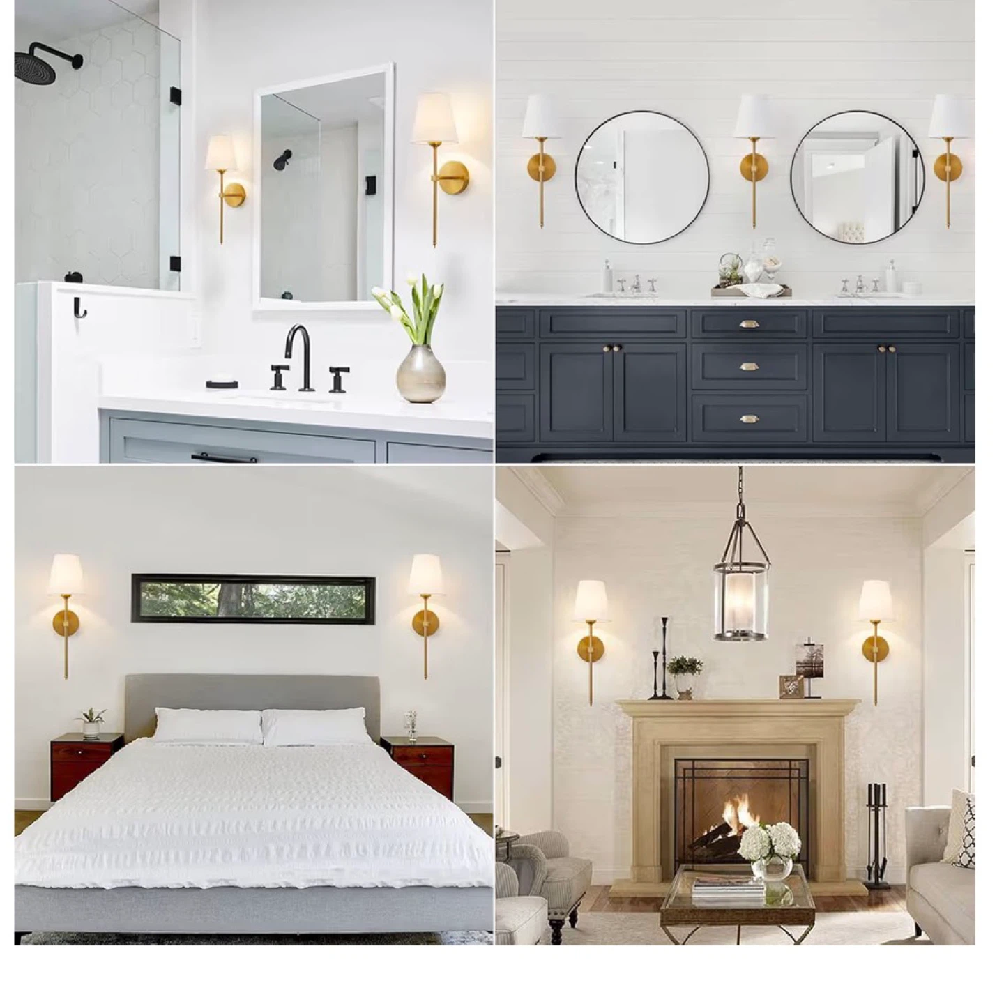 Wall Sconces Set of 2 Gold with White Fabric Shade S2G - photo 5
