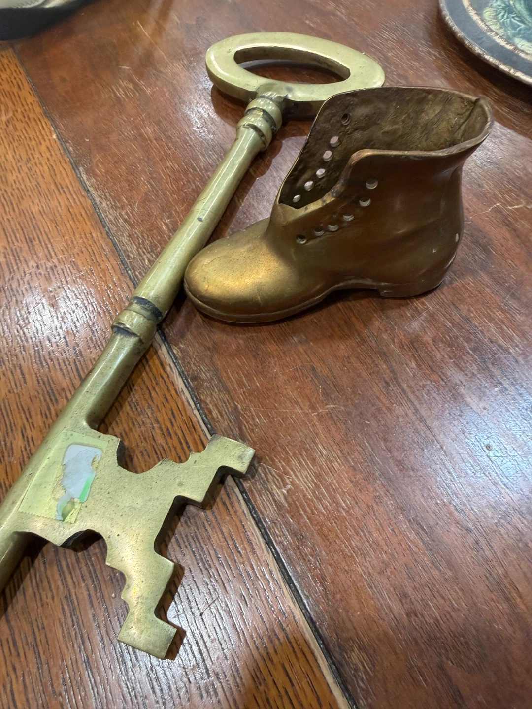 Vintage Brass Boot & Key Desk Decor