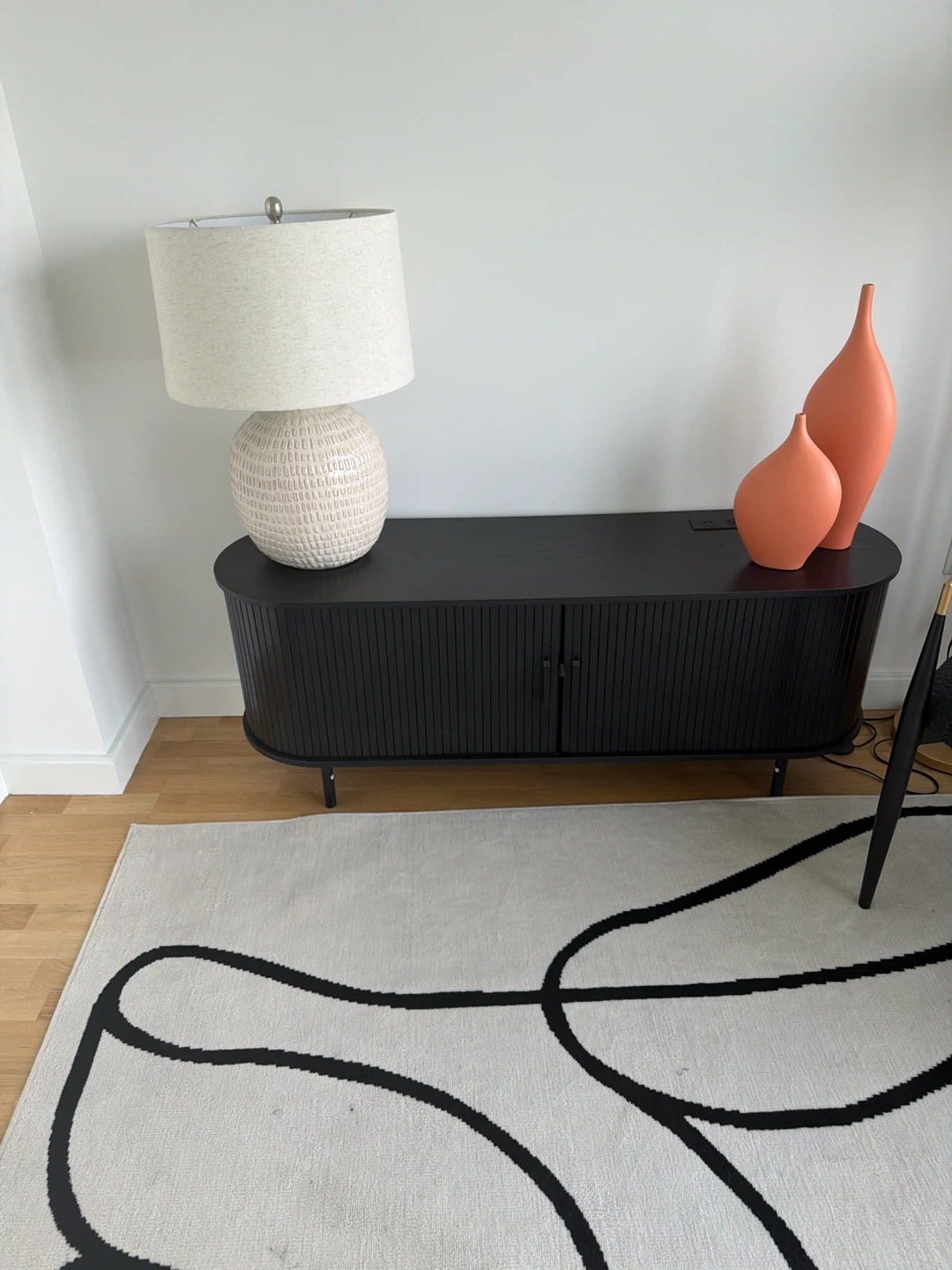 Black Ribbed Cabinet with Doors (set3)