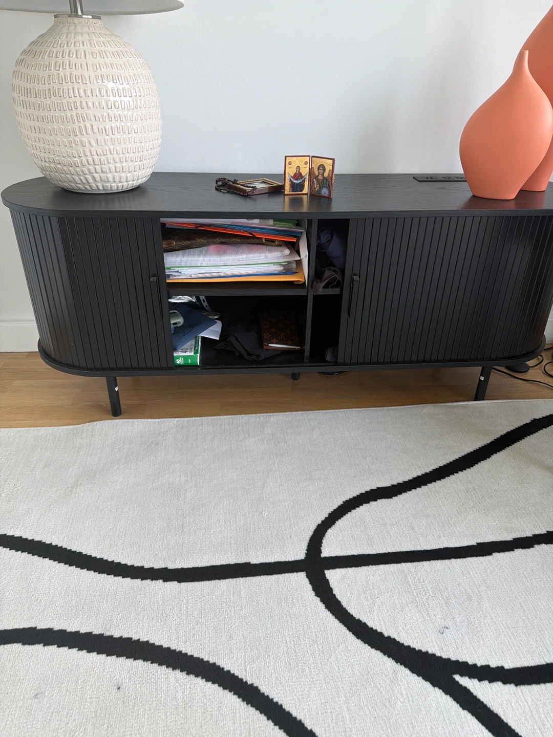 Black Ribbed Cabinet with Doors (set3) - photo 2