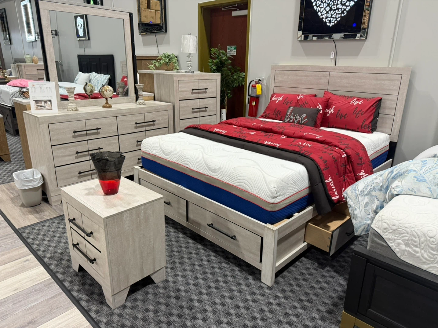 Queen Size Bed Frame with Storage Drawers Mattress
