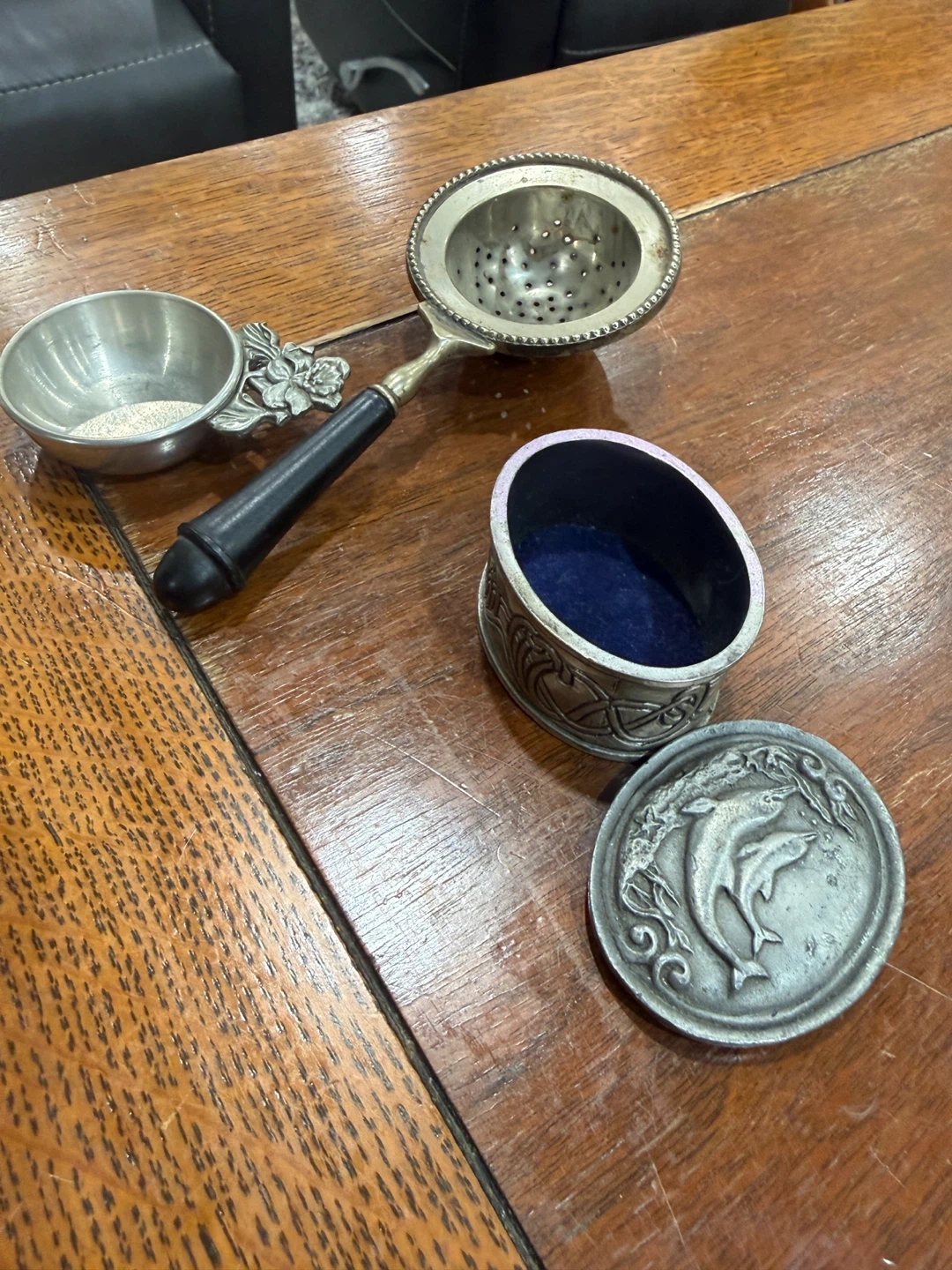 Vintage Tea Strainer and Trinket Box Set