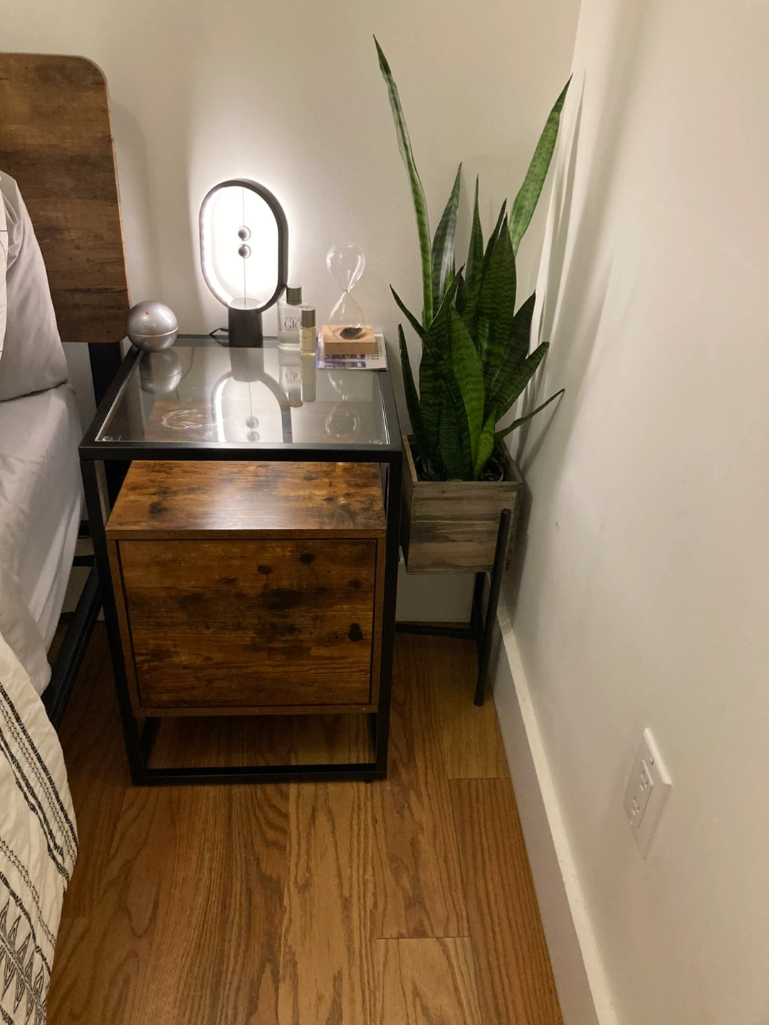 Industrial Wood Nightstand with Drawer