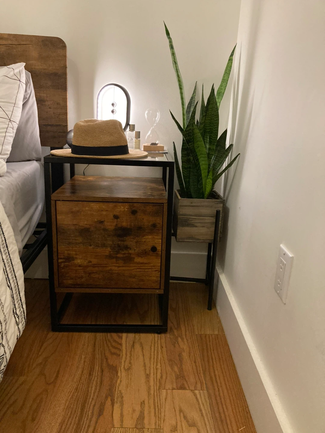 Industrial Wood Nightstand with Drawer - photo 2