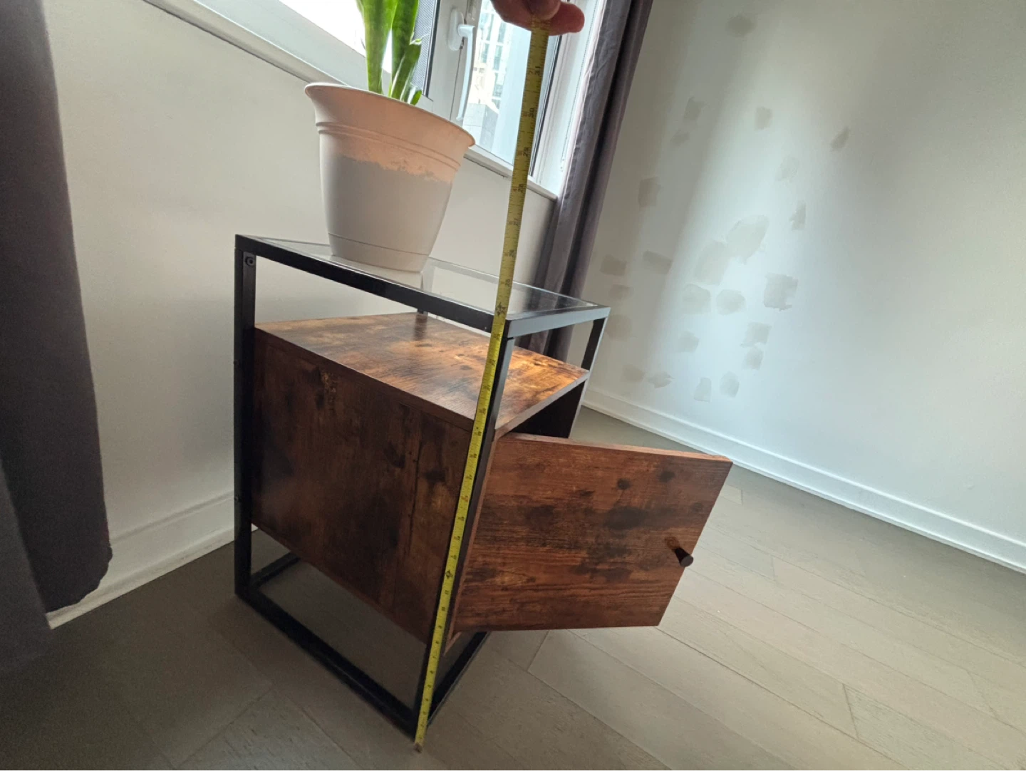 Industrial Wood Nightstand with Drawer - photo 4