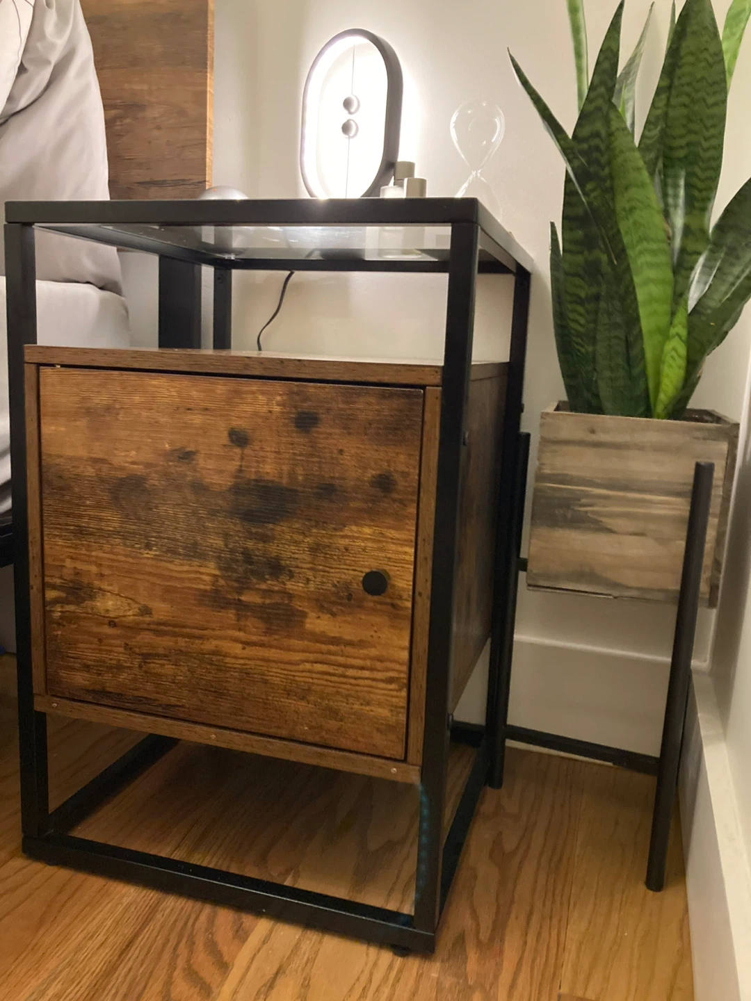 Industrial Wood Nightstand with Drawer - photo 5