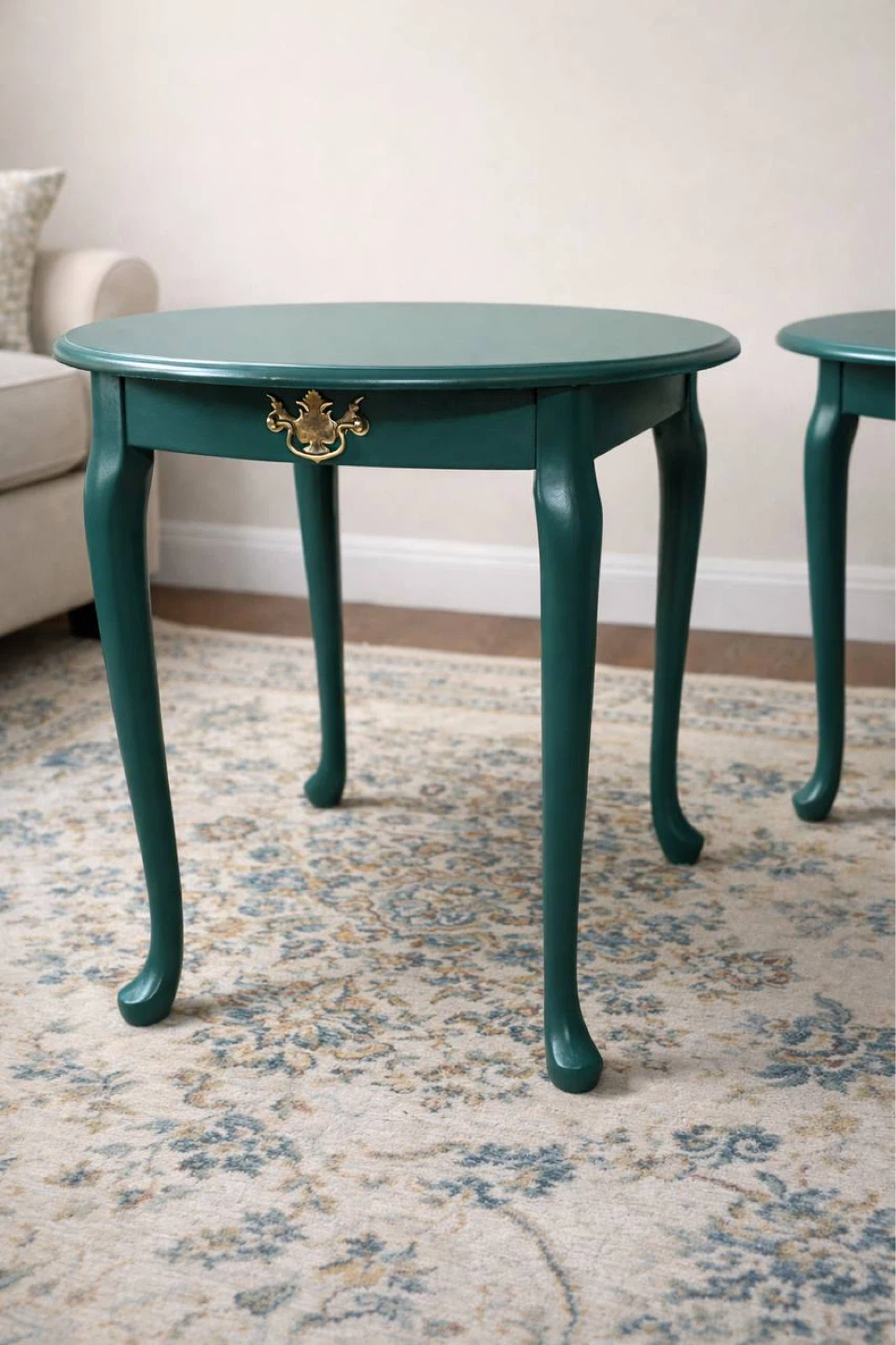 Pair of Green Accent Tables with Drawer - photo 2