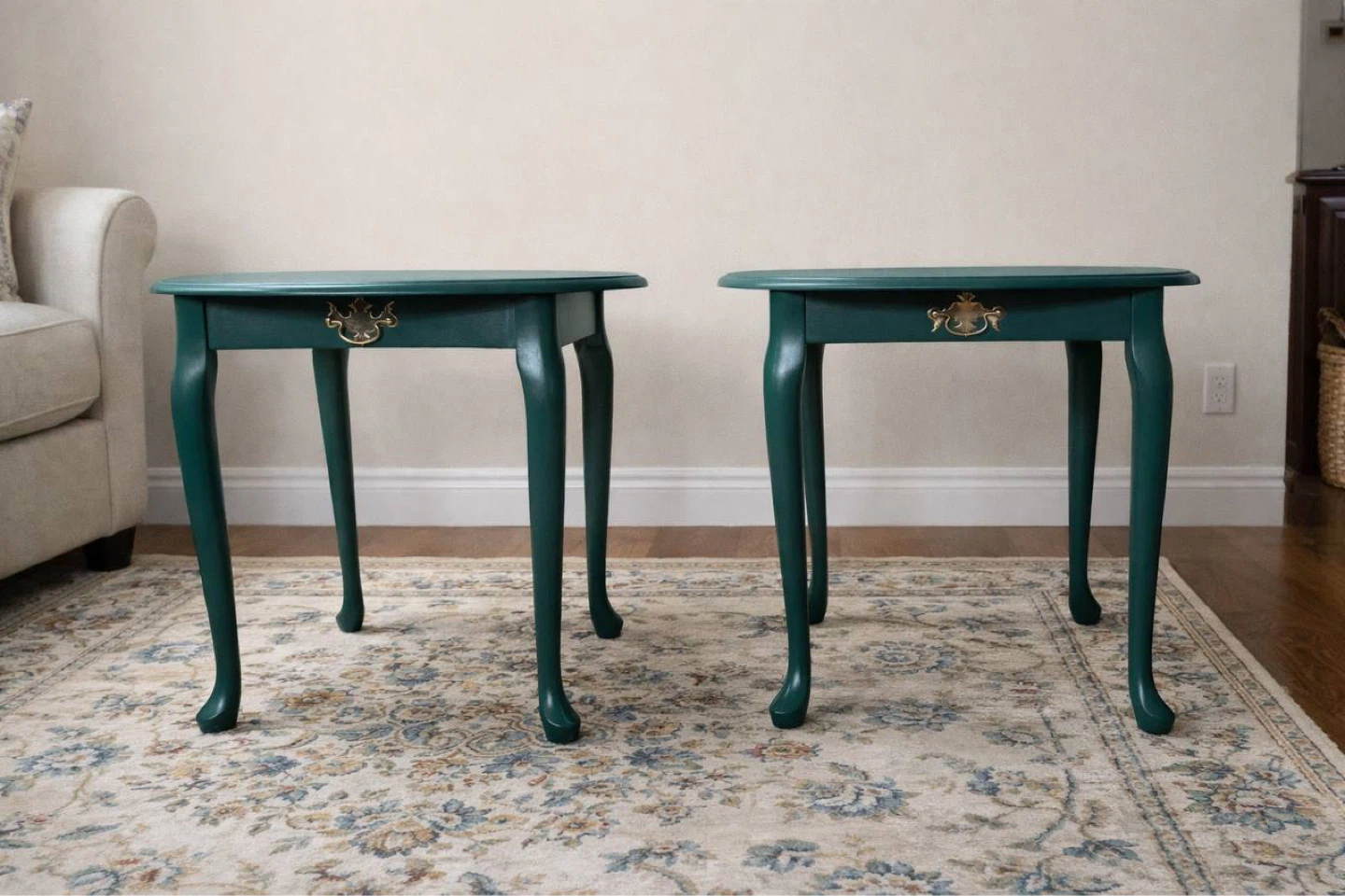 Pair of Green Accent Tables with Drawer - photo 4