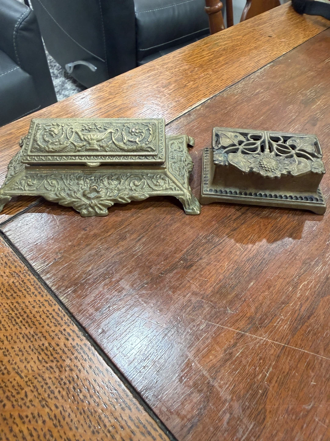 Antique Brass Desk Set - Inkwell & Letter Holder - photo 3