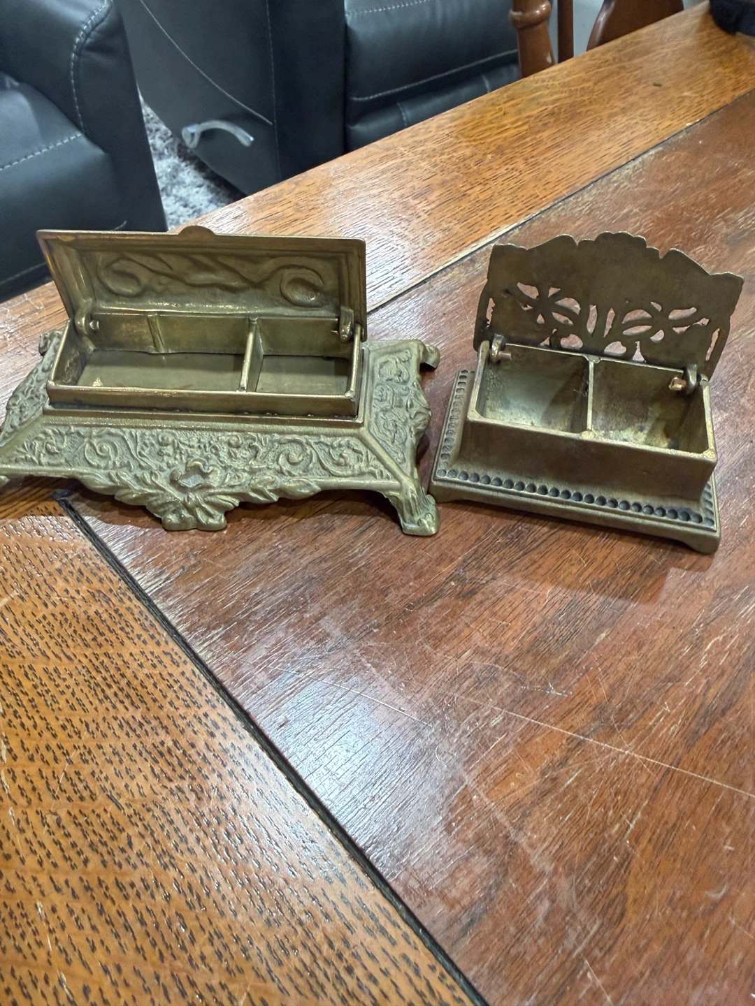 Antique Brass Desk Set - Inkwell & Letter Holder