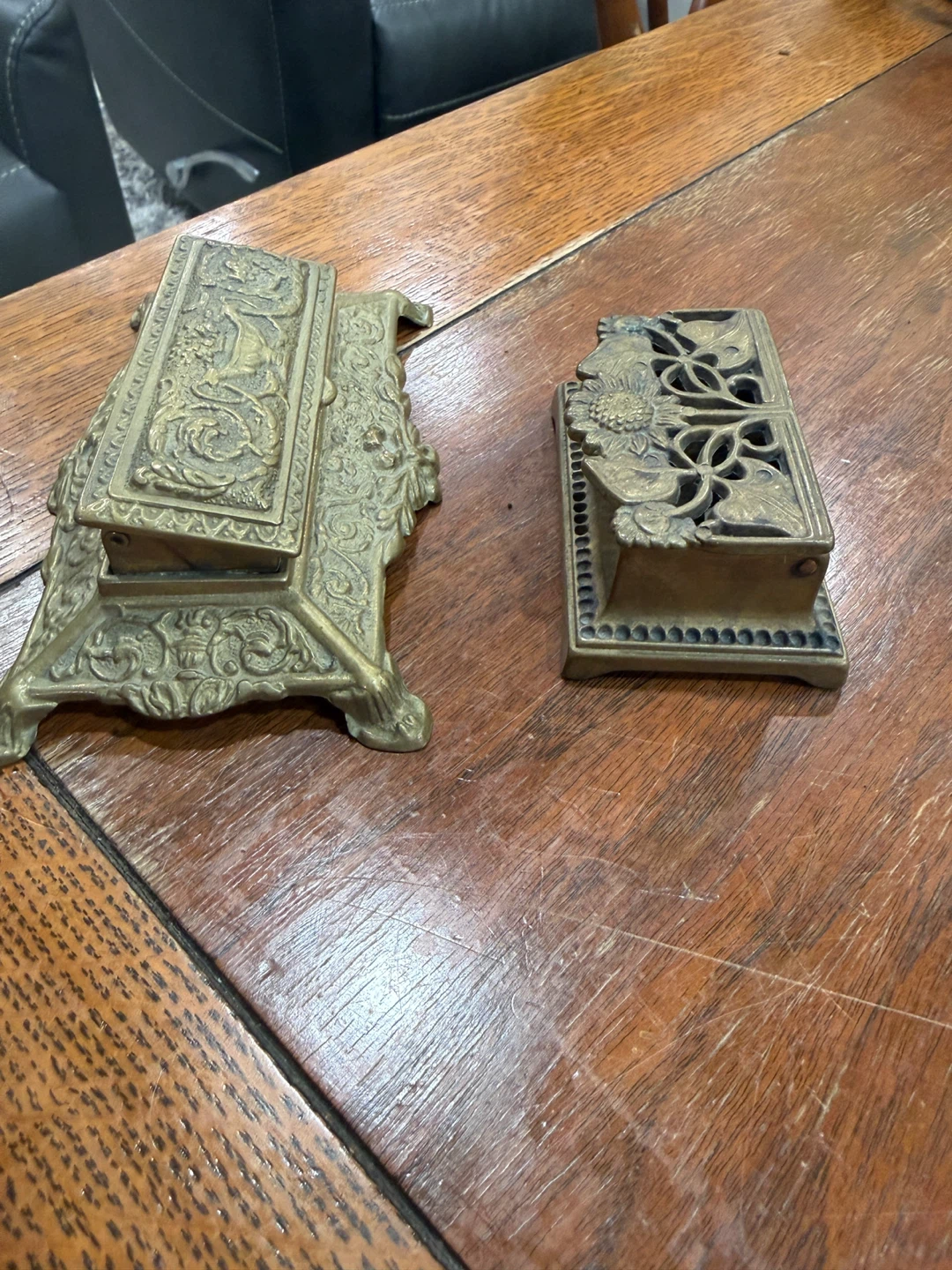 Antique Brass Desk Set - Inkwell & Letter Holder - photo 2