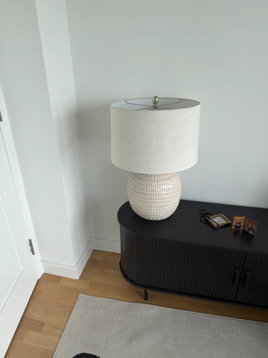 Cream Textured Ceramic Table Lamp with Linen Shade
