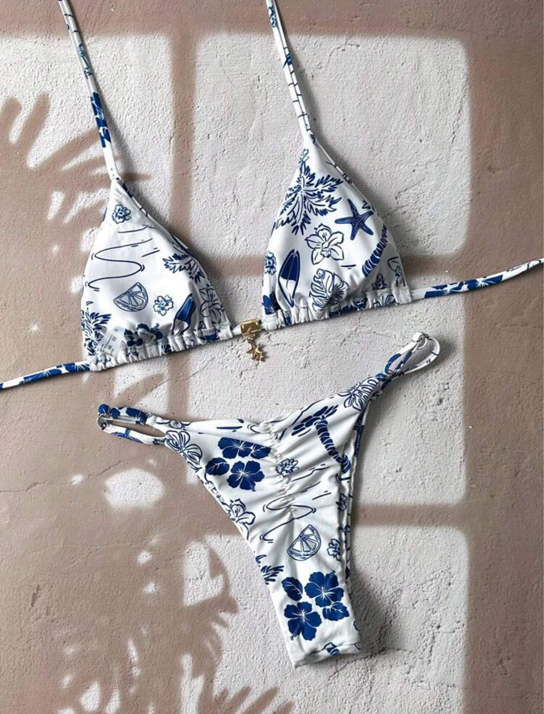 White and Blue Tropical Print Bikini Set US 4(S) - photo 2