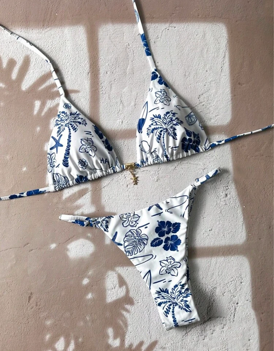White and Blue Tropical Print Bikini Set US 4(S) - photo 3